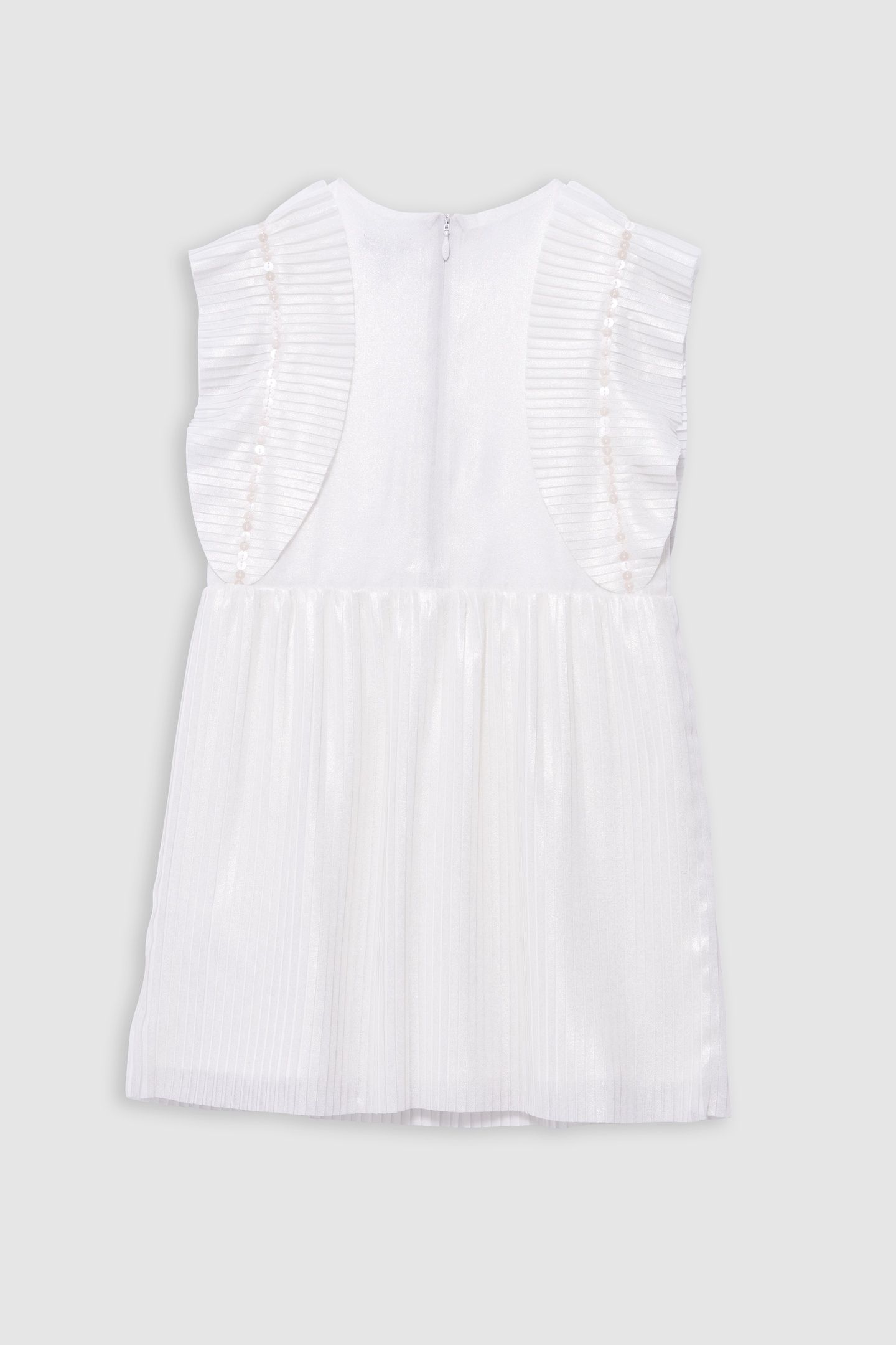 ECRU IRIDESCENT PLEATED DRESS WITH RUFFLED SLEEVES 2