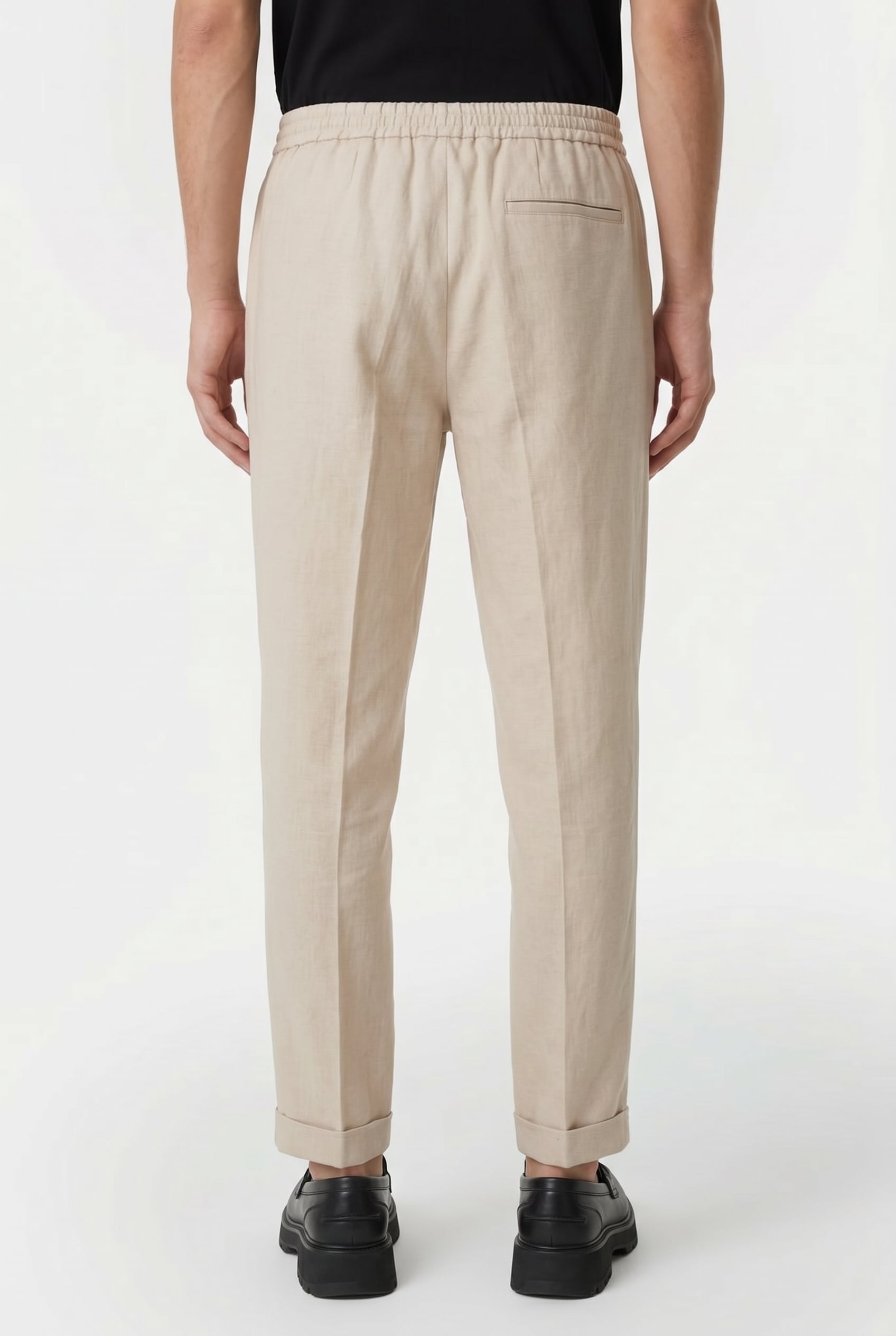 LINEN PULL ON TAPER TROUSER STONE 2