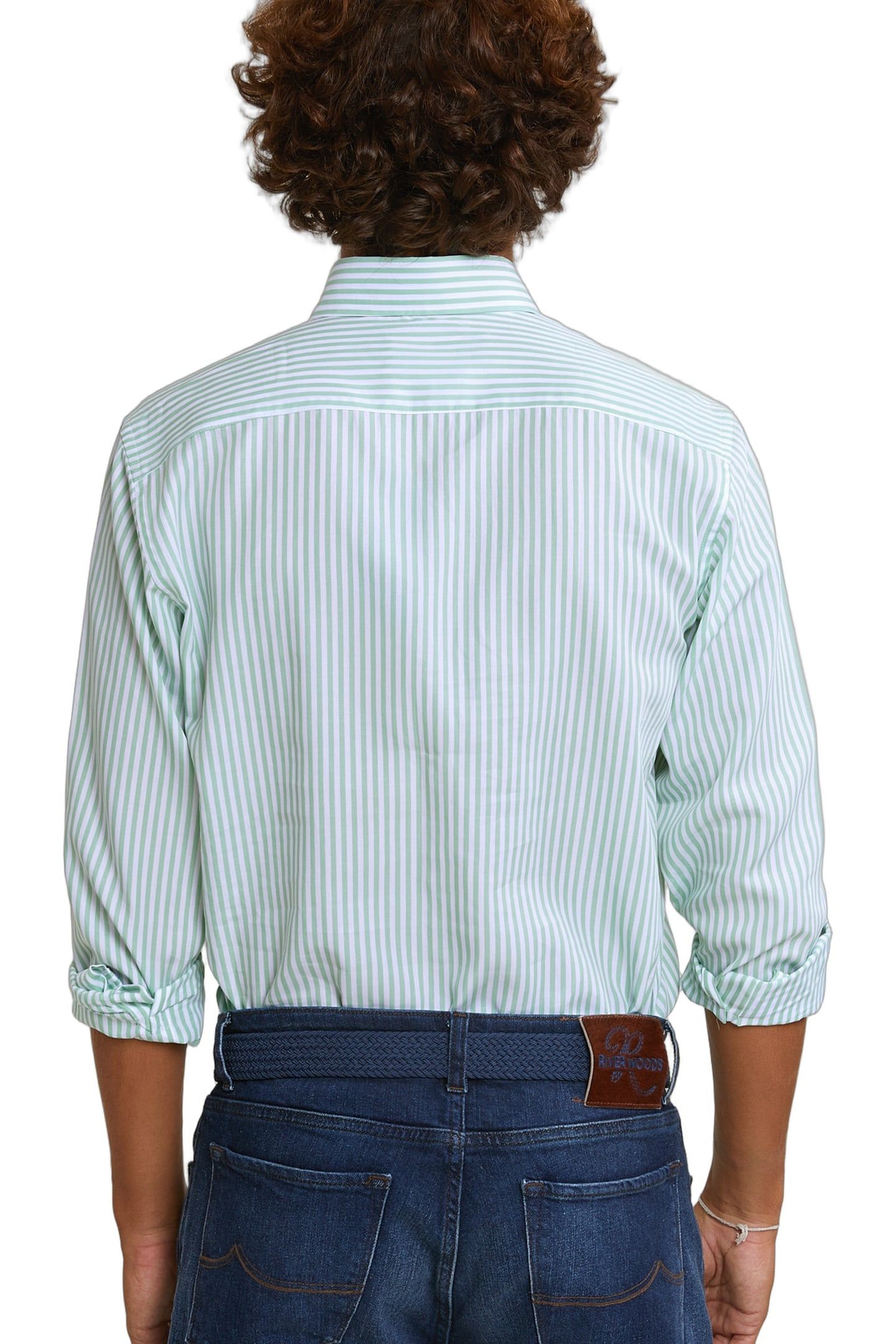 CUSTOM FIT STRIPED COTTON SHIRT GREEN/WHITE 4