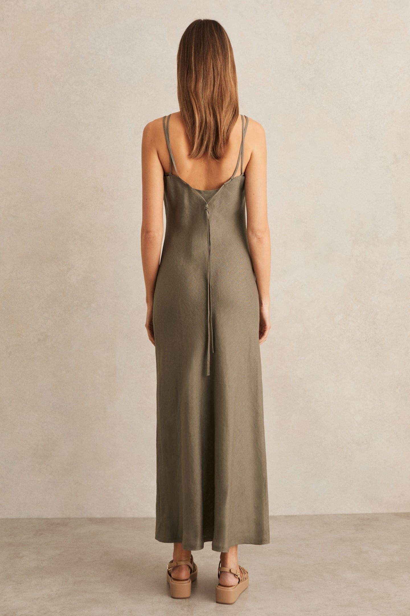 LINEN SLIP DRESS KHAKI 2