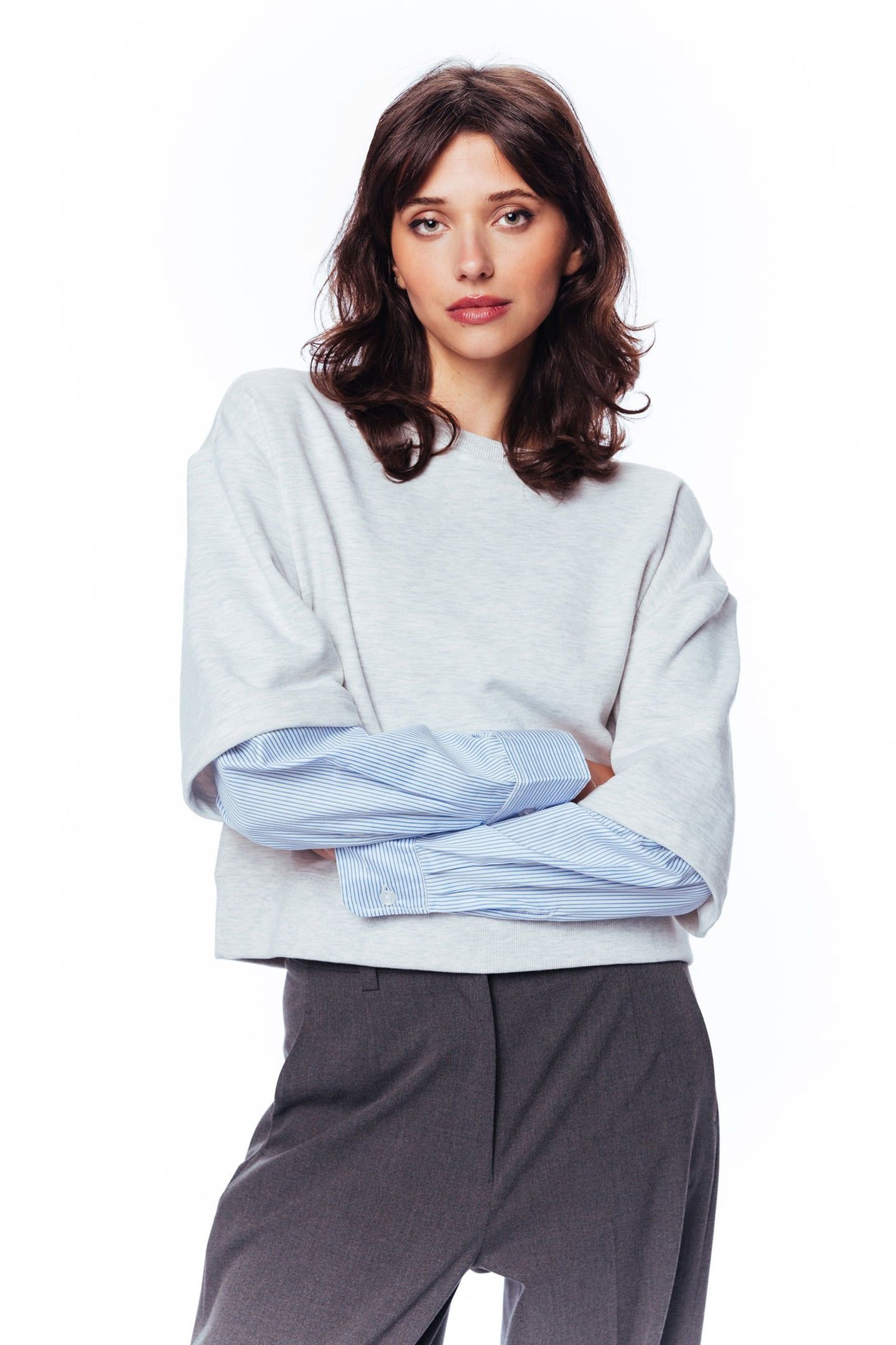 SWEATER WITH BLOUSE SLEEVES GREY MELANGE 2