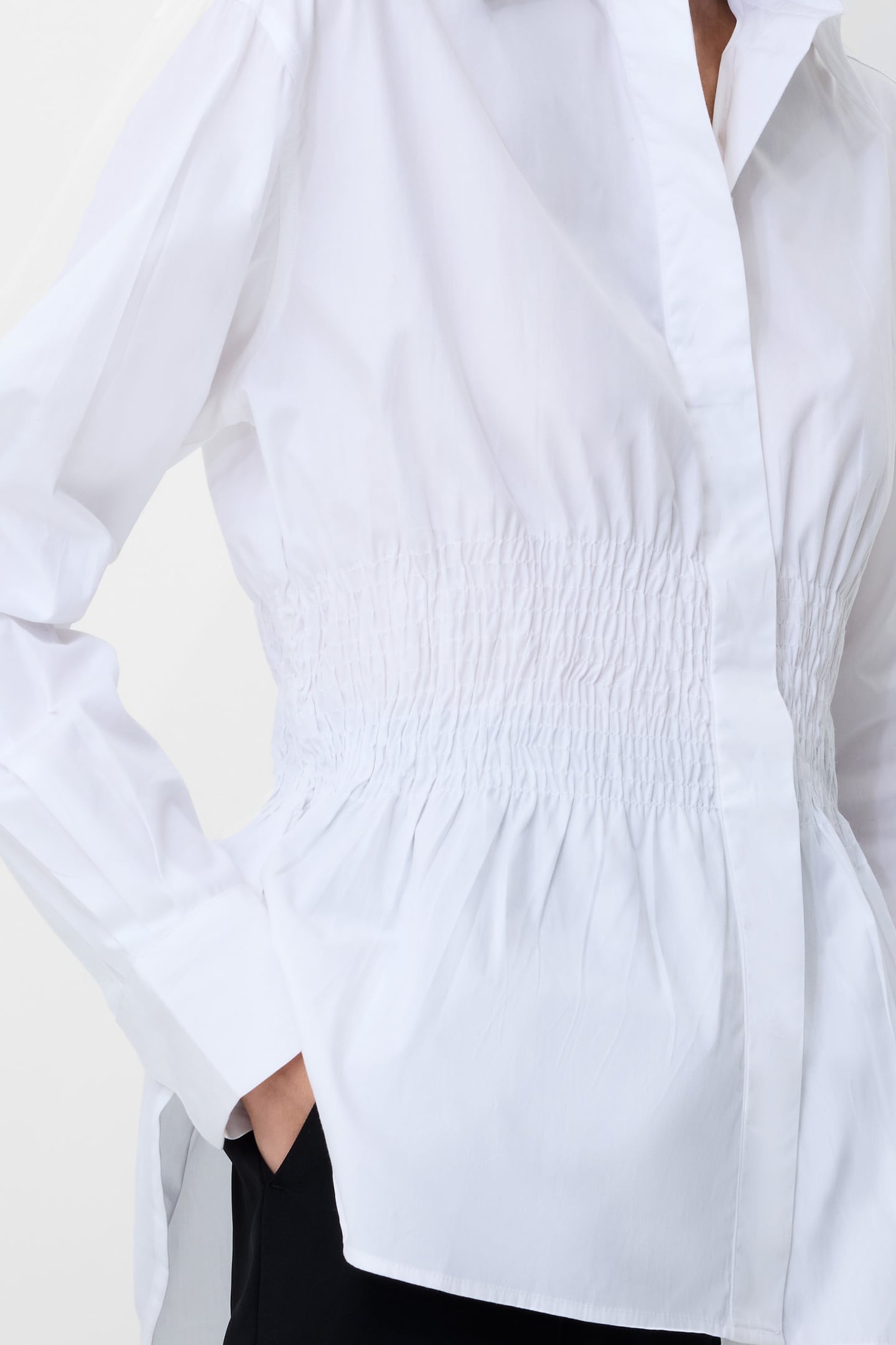 CAMBRIA COTTON SMOCKED SHIRT LINEN WHITE 4