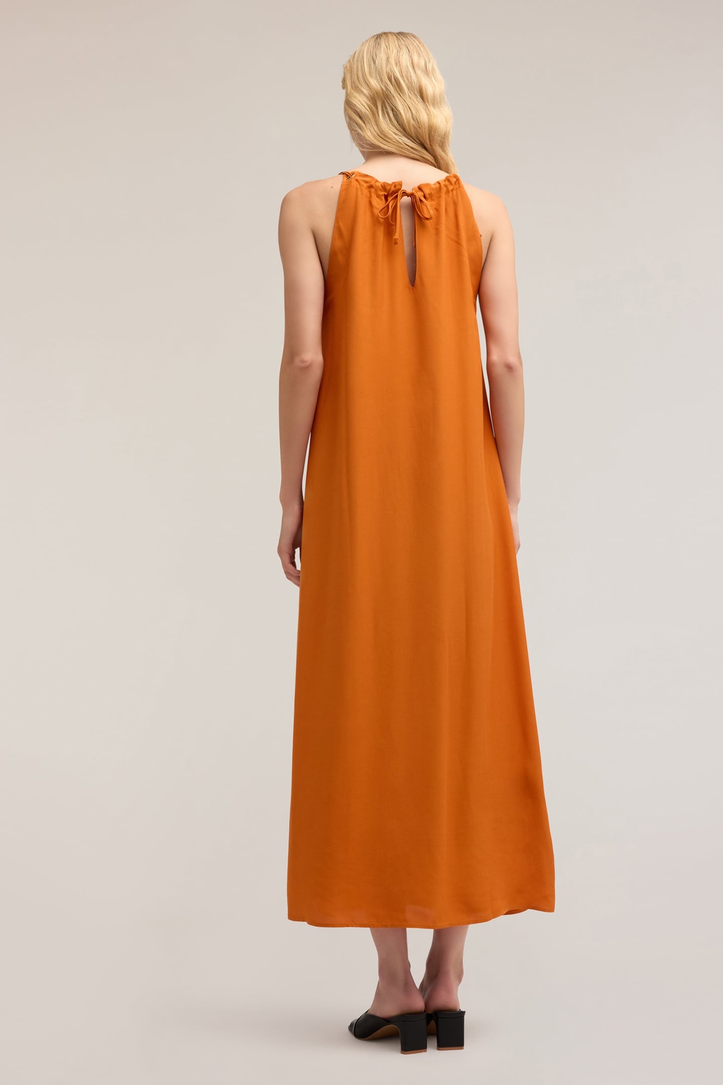 LONG FLOWING DRESS WITH EYELETS ORANGE 2