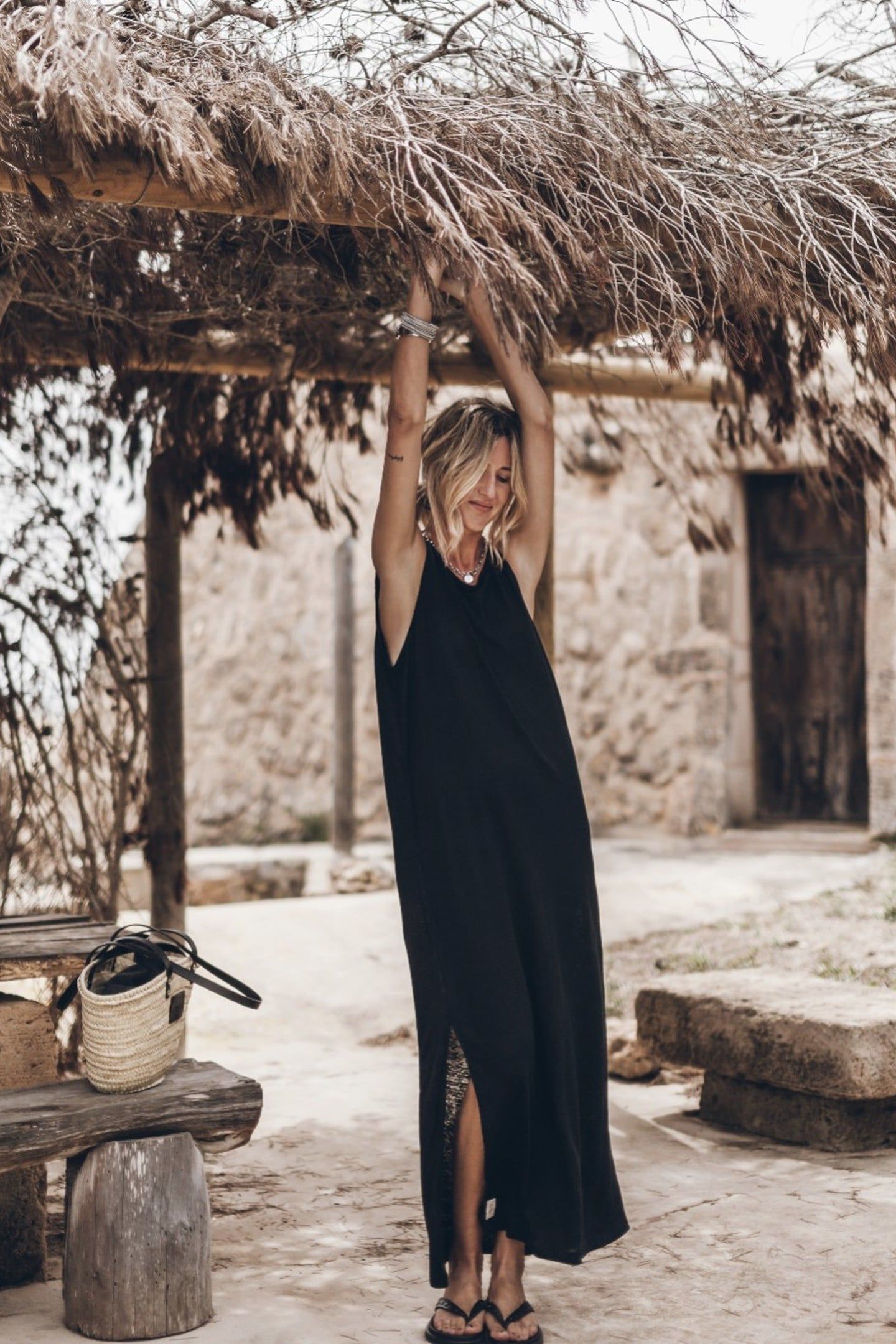 THE BLACK LOW BACK LINEN TANK DRESS BLACK 1