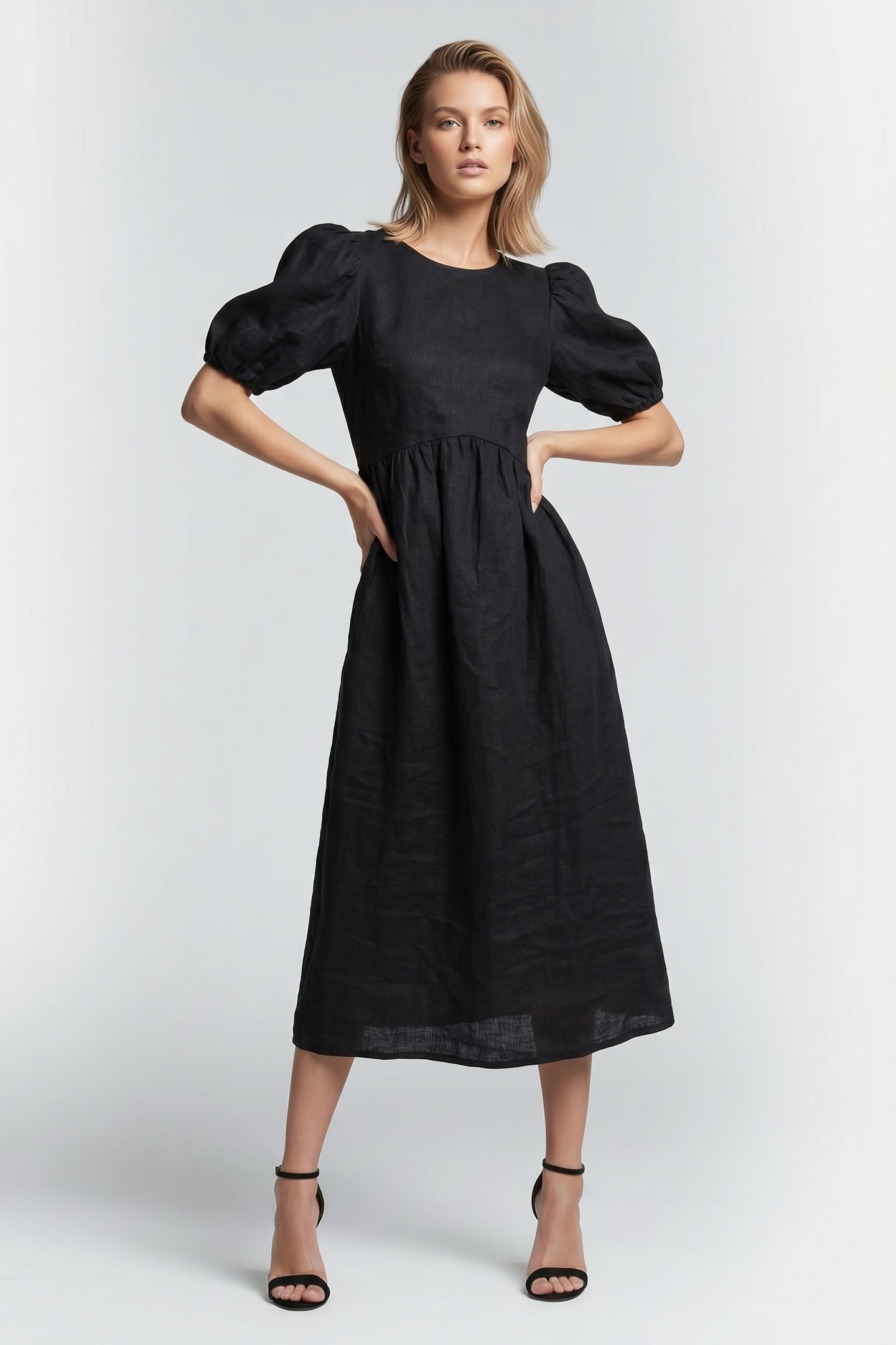 AERONA LINEN DRESS BLACK 1