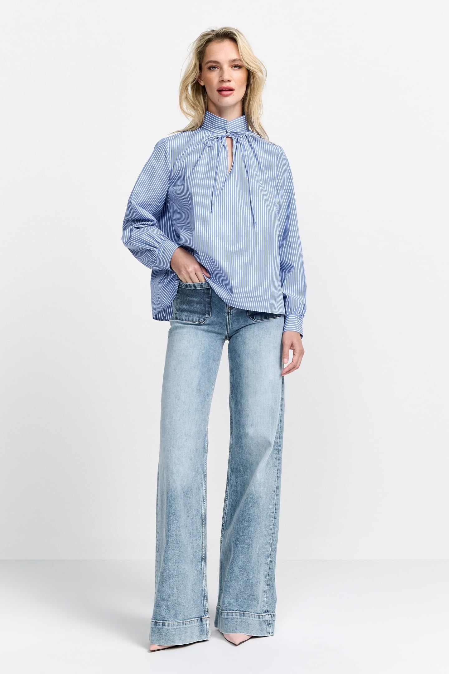 COTTON STRIPE BLOUSE SKYWAY BLUE 1