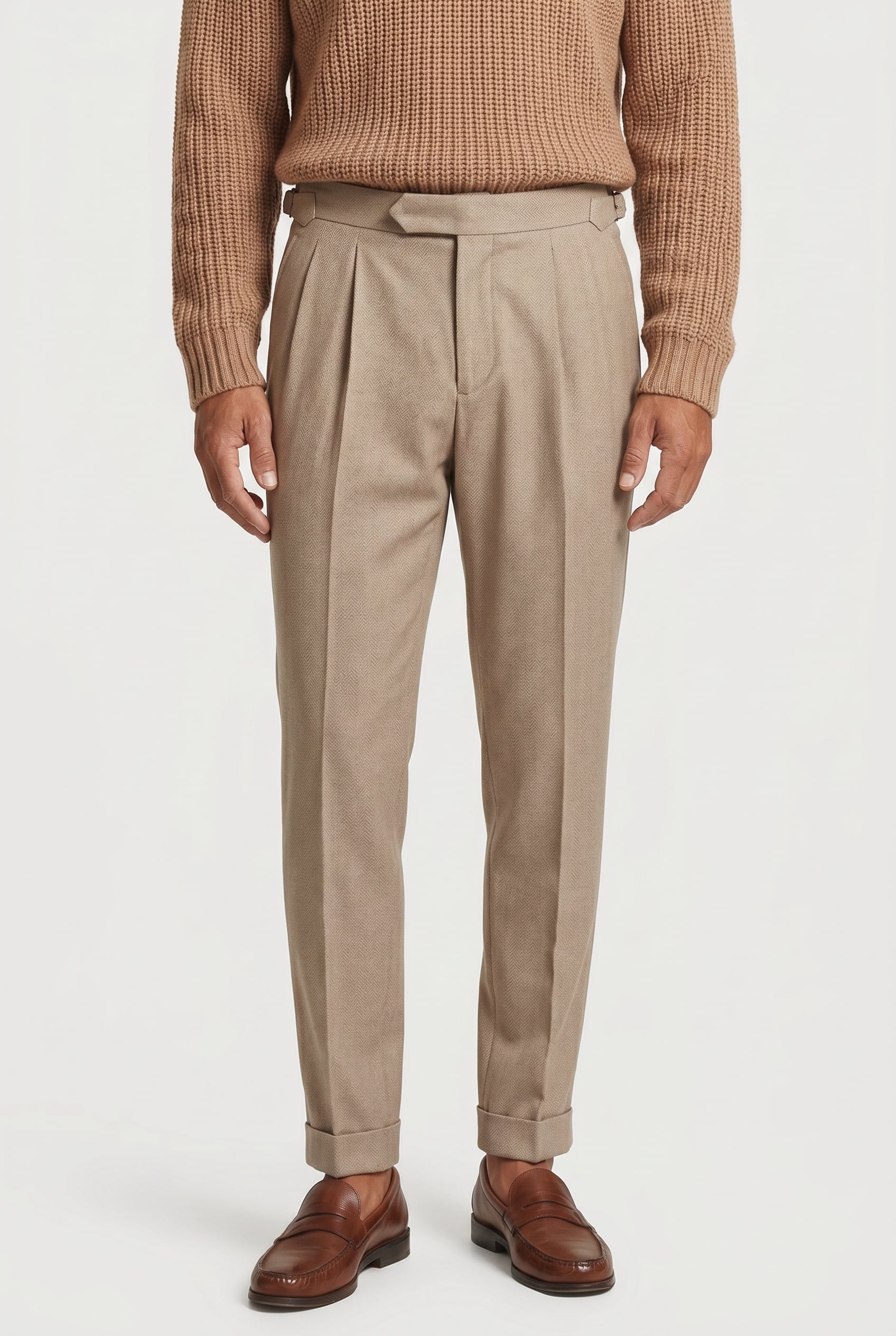 PLEAT FRONT RELAXED TROUSER TAUPE 1