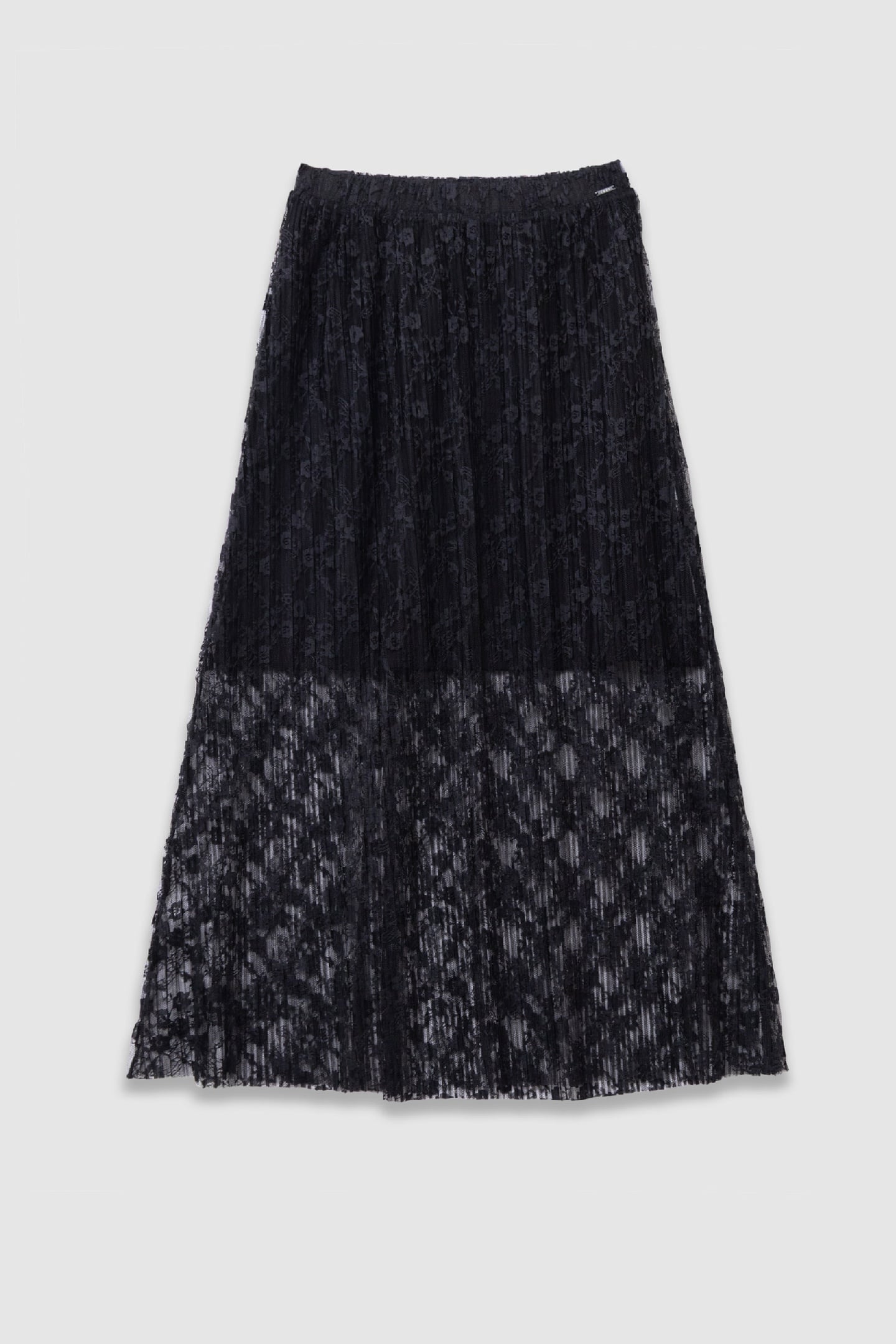 LONG BLACK PLEATED LACE SKIRT 1