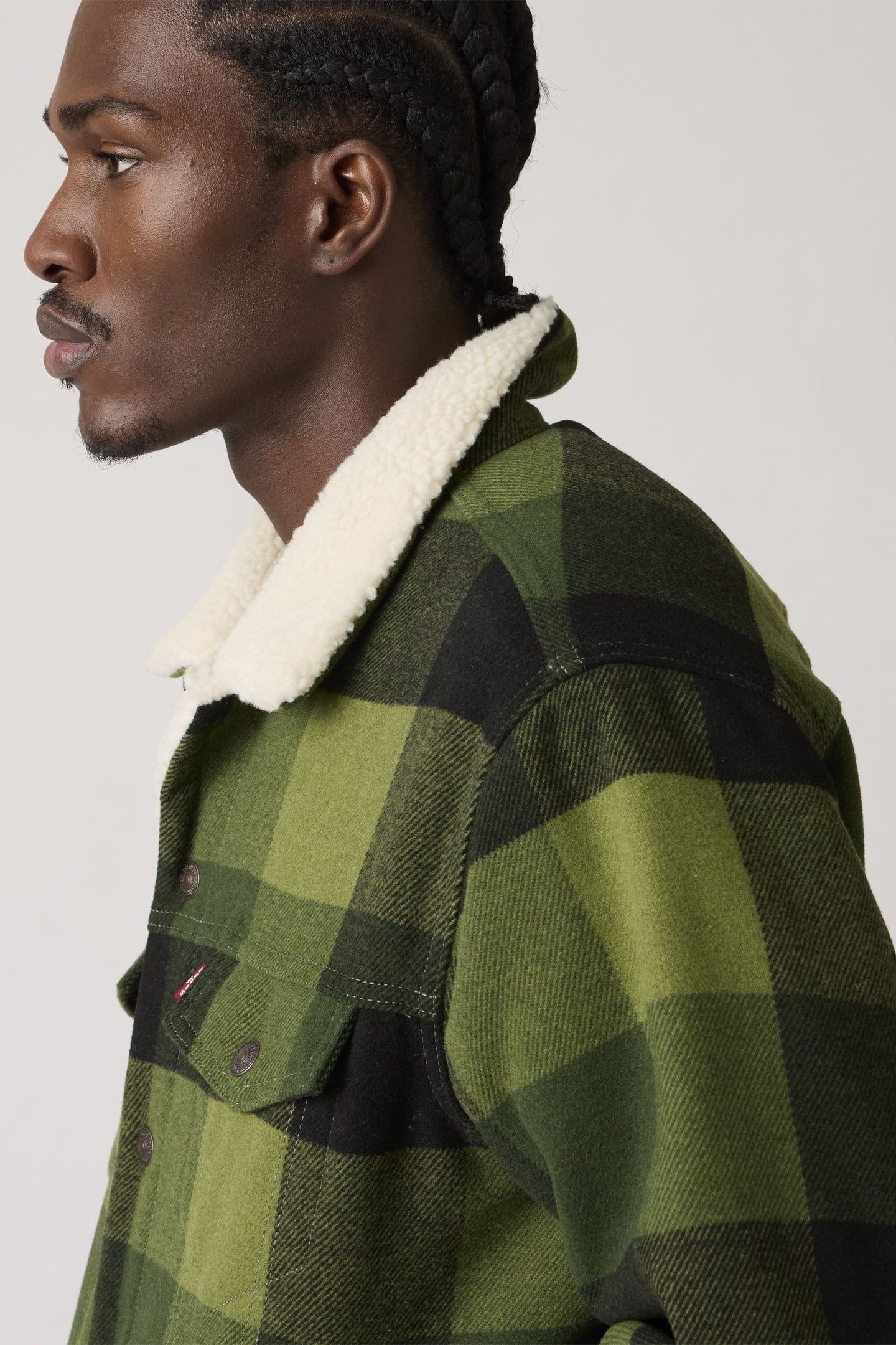 RELAXED FIT PLAID SHERPA TRUCKER JACKET 7