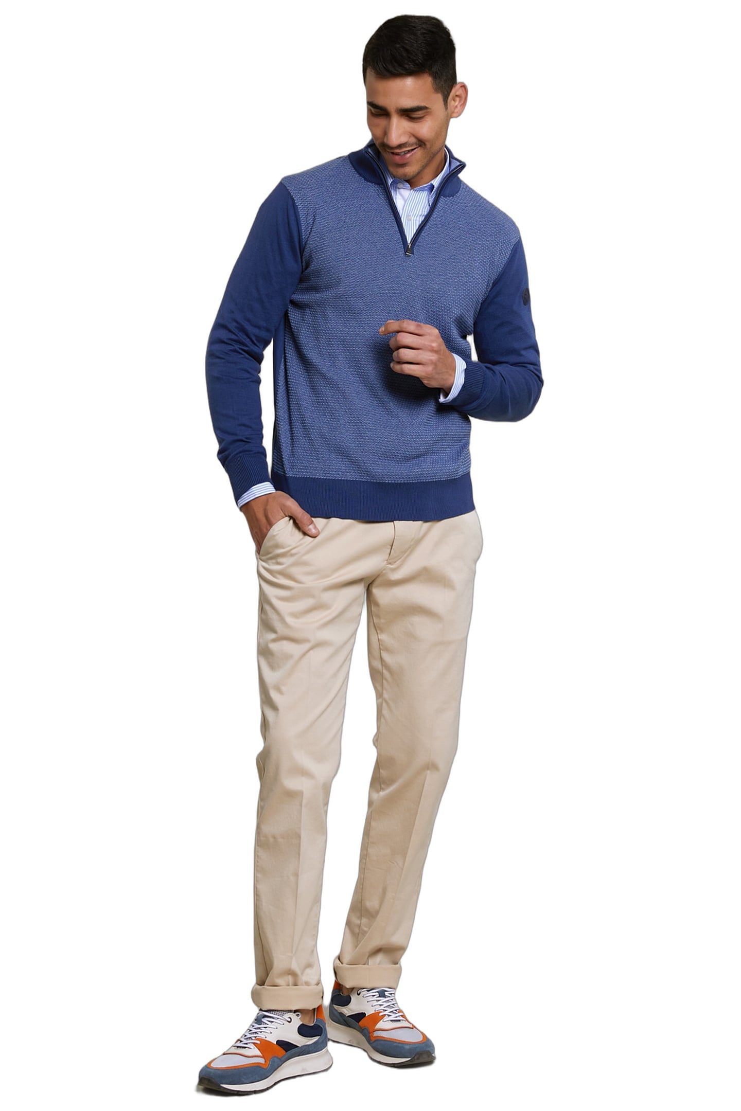 CUSTOM FIT COTTON MOCK NECK SWEATER DK HAMPTONS BLUE 2