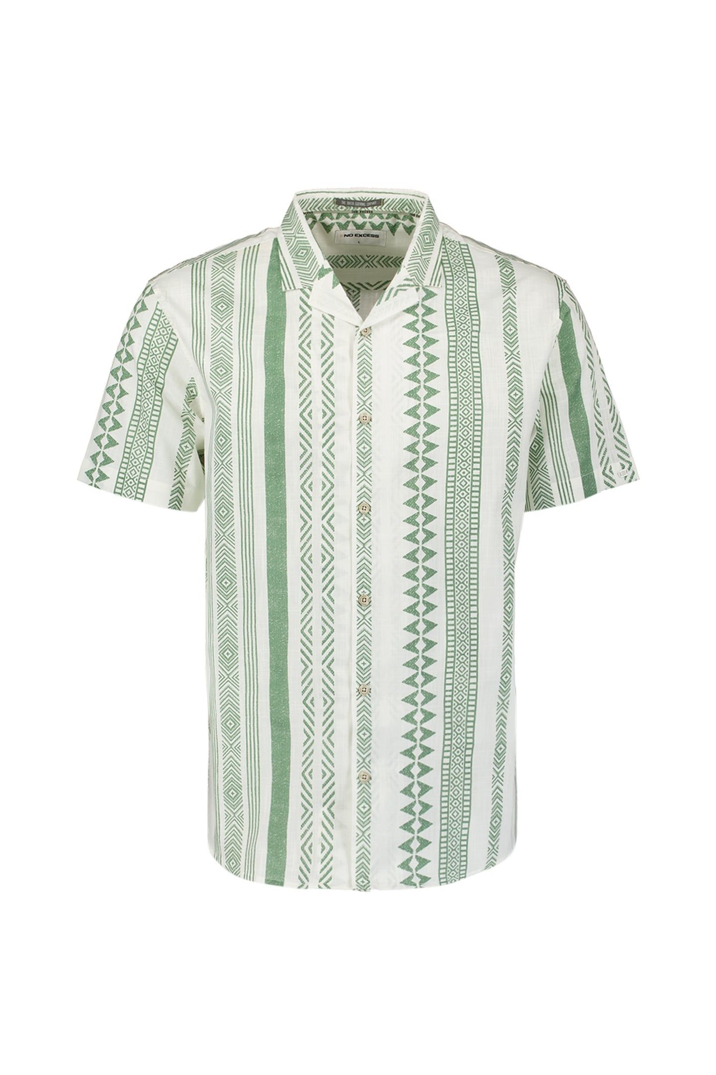 SHIRT SHORT SLEEVE REVERS COLLAR SLUB ALLOVER PRINTED GREEN 3