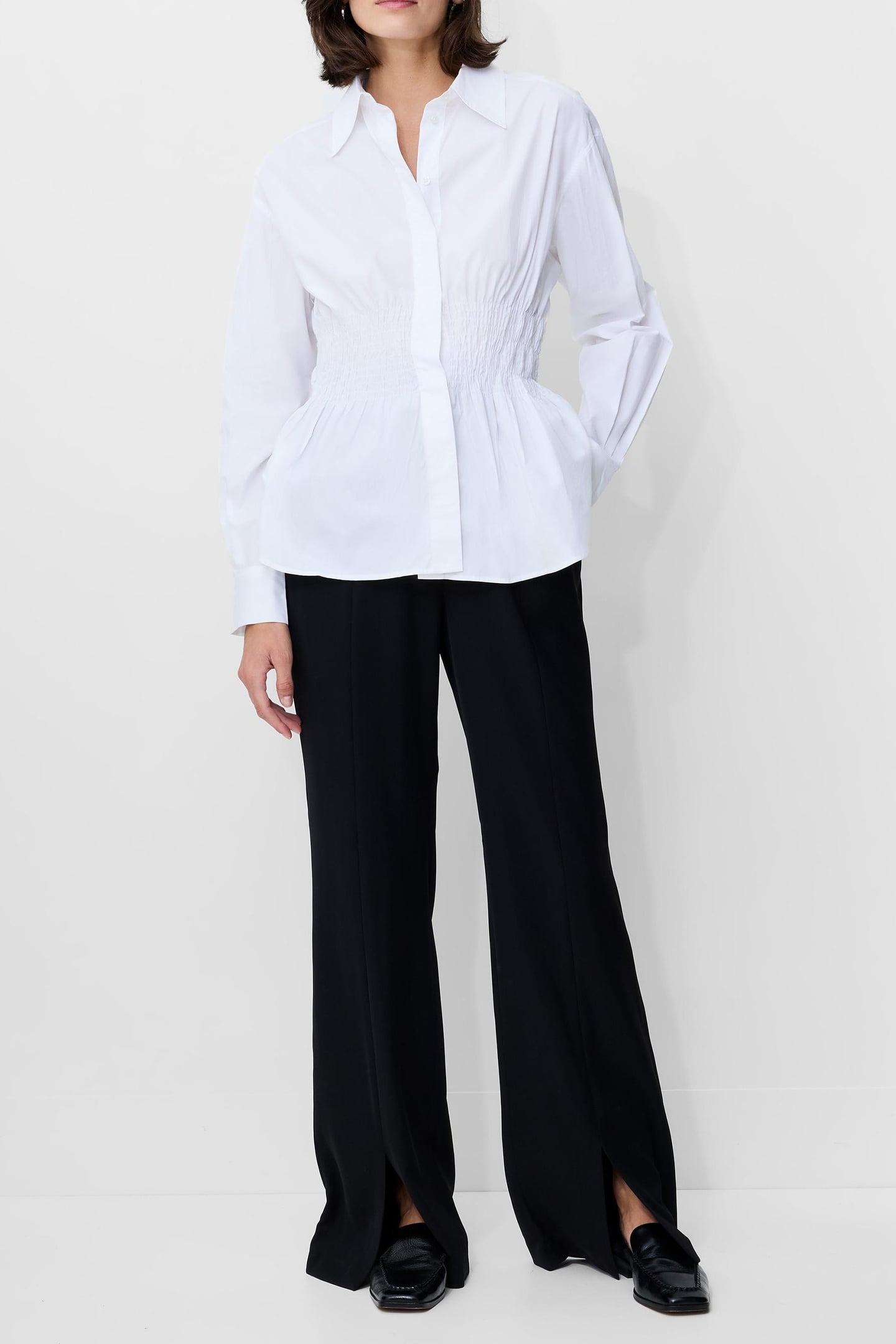 CAMBRIA COTTON SMOCKED SHIRT LINEN WHITE 1