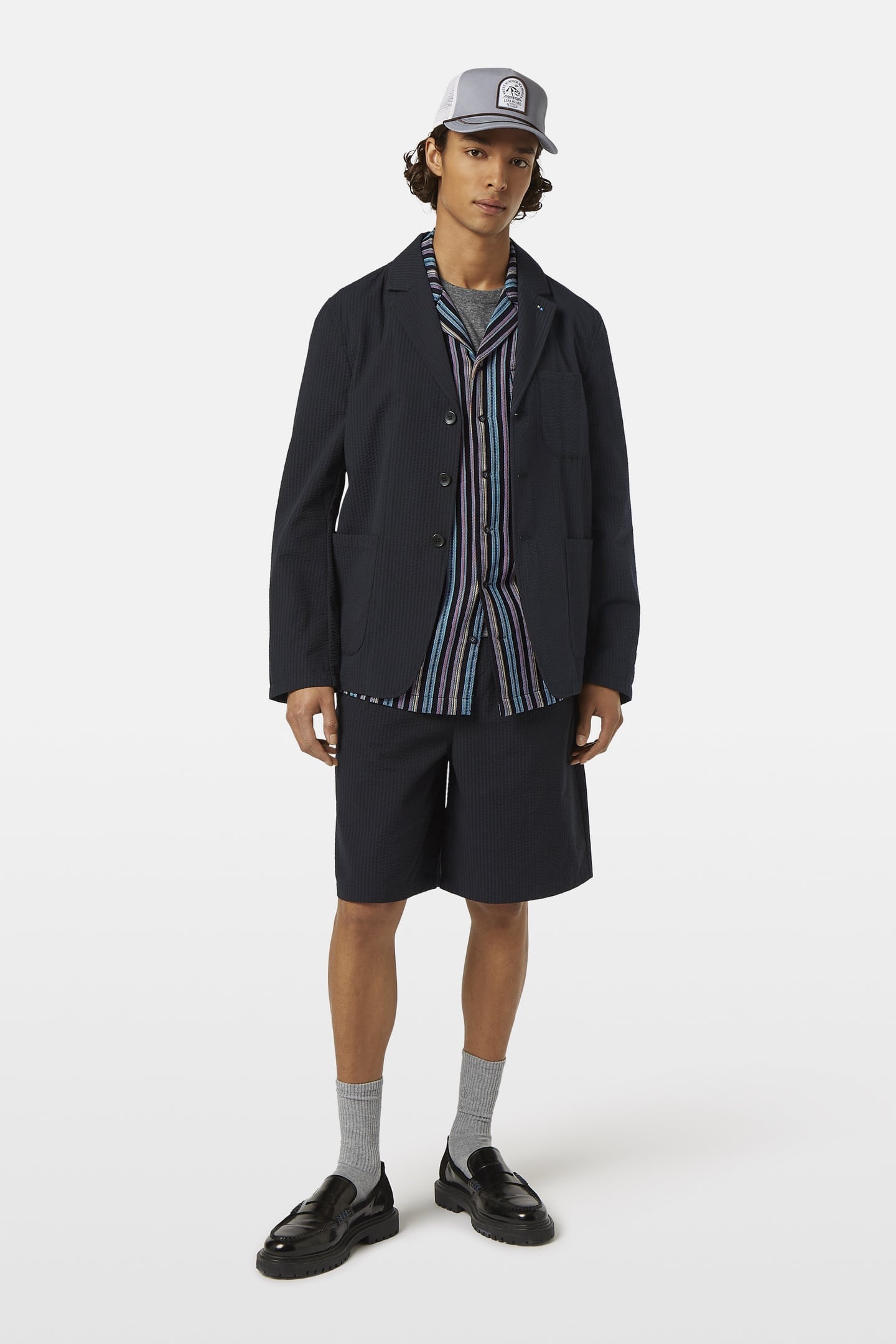 UNCONSTRUCTED 3-BUTTON COTTON-BLEND SEERSUCKER BLAZER WASHED 1