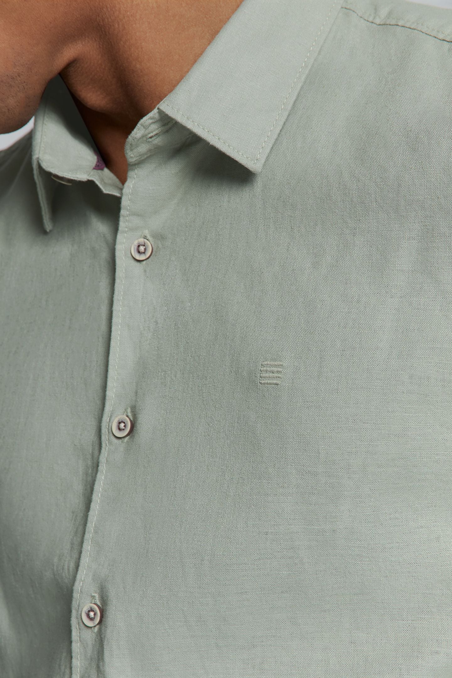 SHIRT SOLID WITH LINEN LIGHT ARMY 6