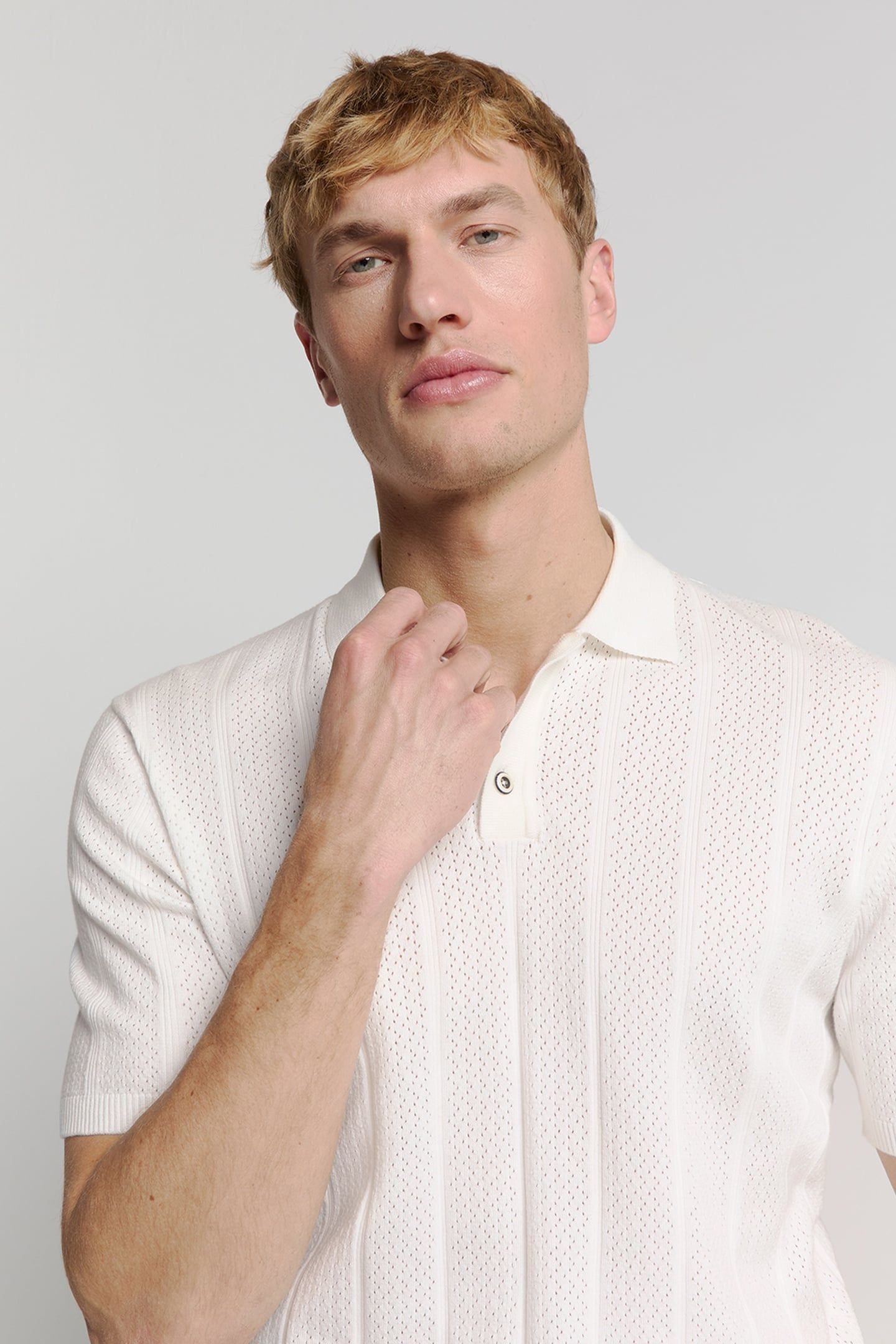 PULLOVER SHORT SLEEVE POLO BUTTON SOLID JACQUARD OFFWHITE 6