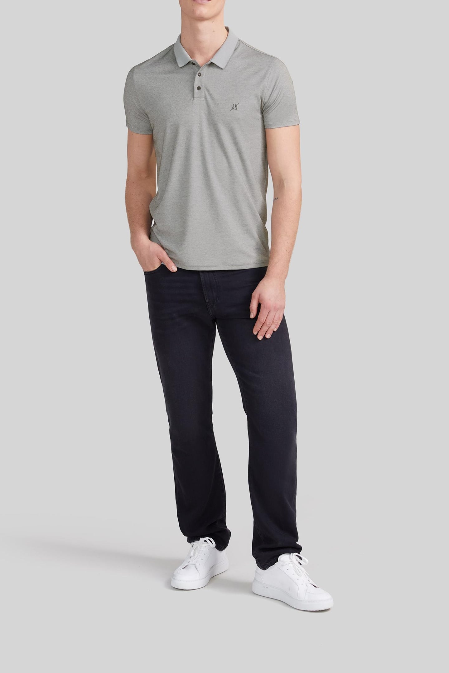 KHAKI MARL POLO SHIRT WITH MIXED-FABRIC COLLAR 2
