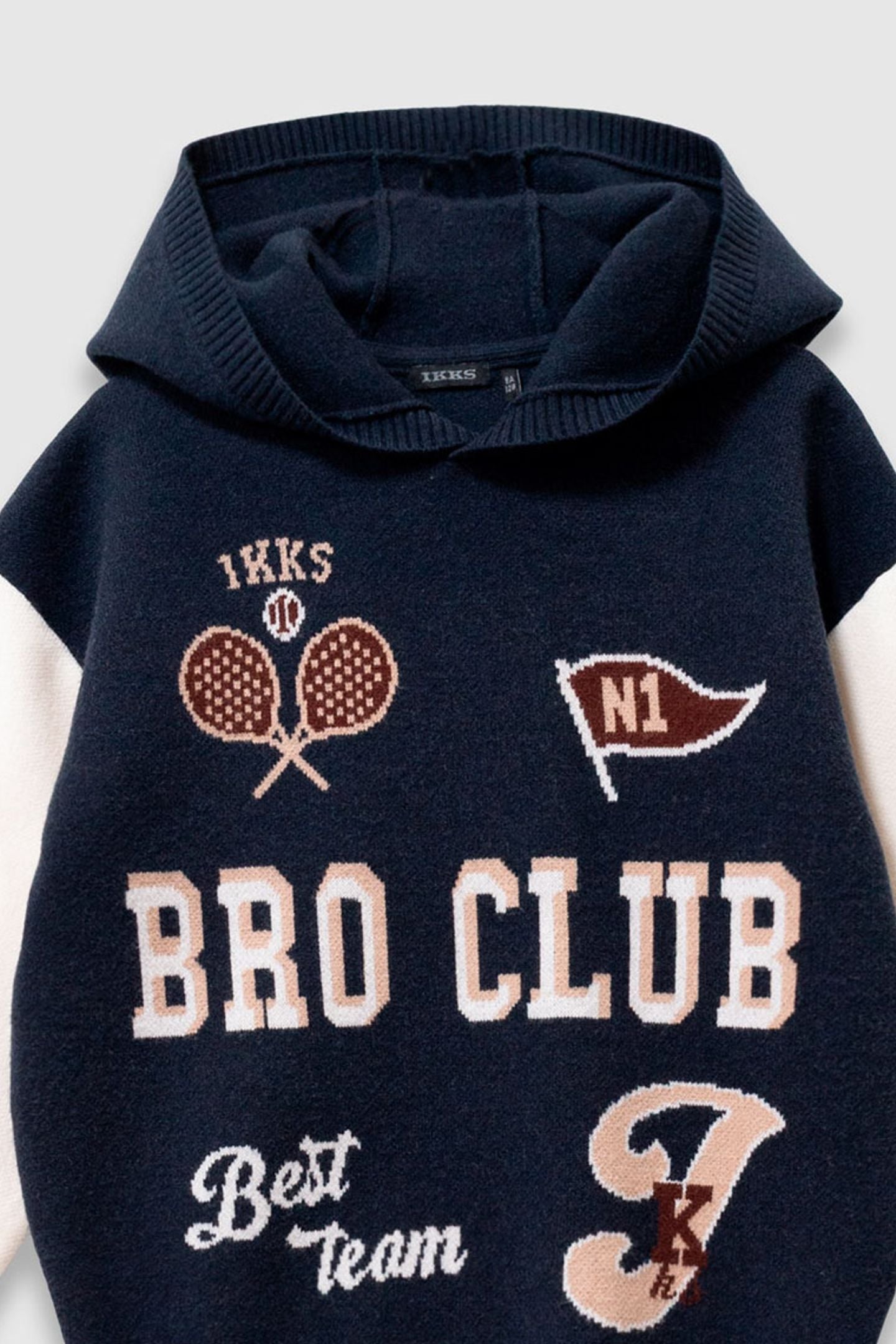 NAVY JACQUARD KNIT HOODIE MESSAGE 6
