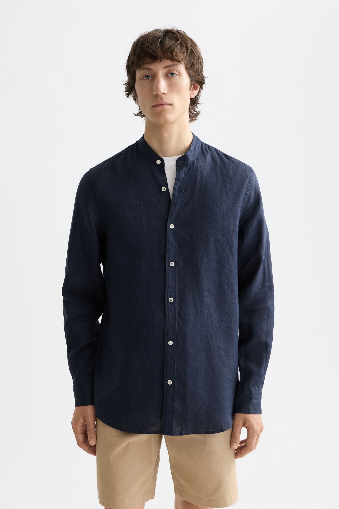 CORE - LINEN SHIRT LS STAND UP COLLAR NIGHT 3