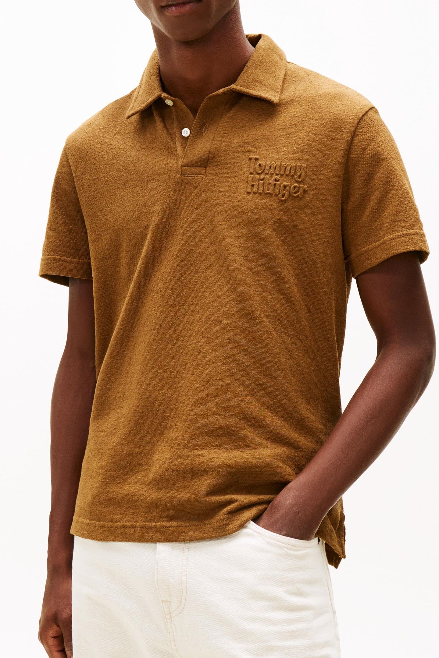 REVERSE TERRY EMBROIDERED POLO HIGHLAND KHAKI 1
