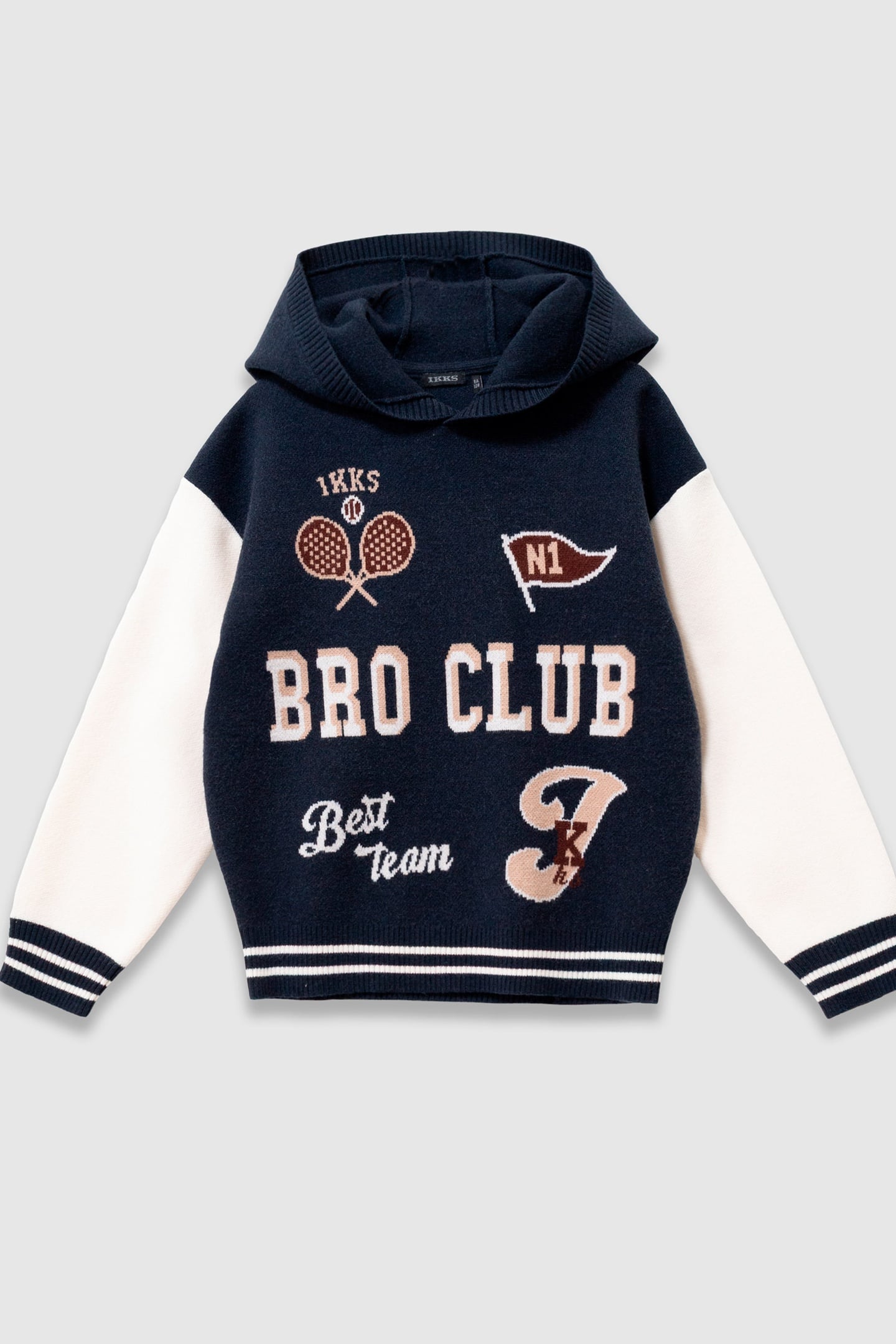 NAVY JACQUARD KNIT HOODIE MESSAGE 1