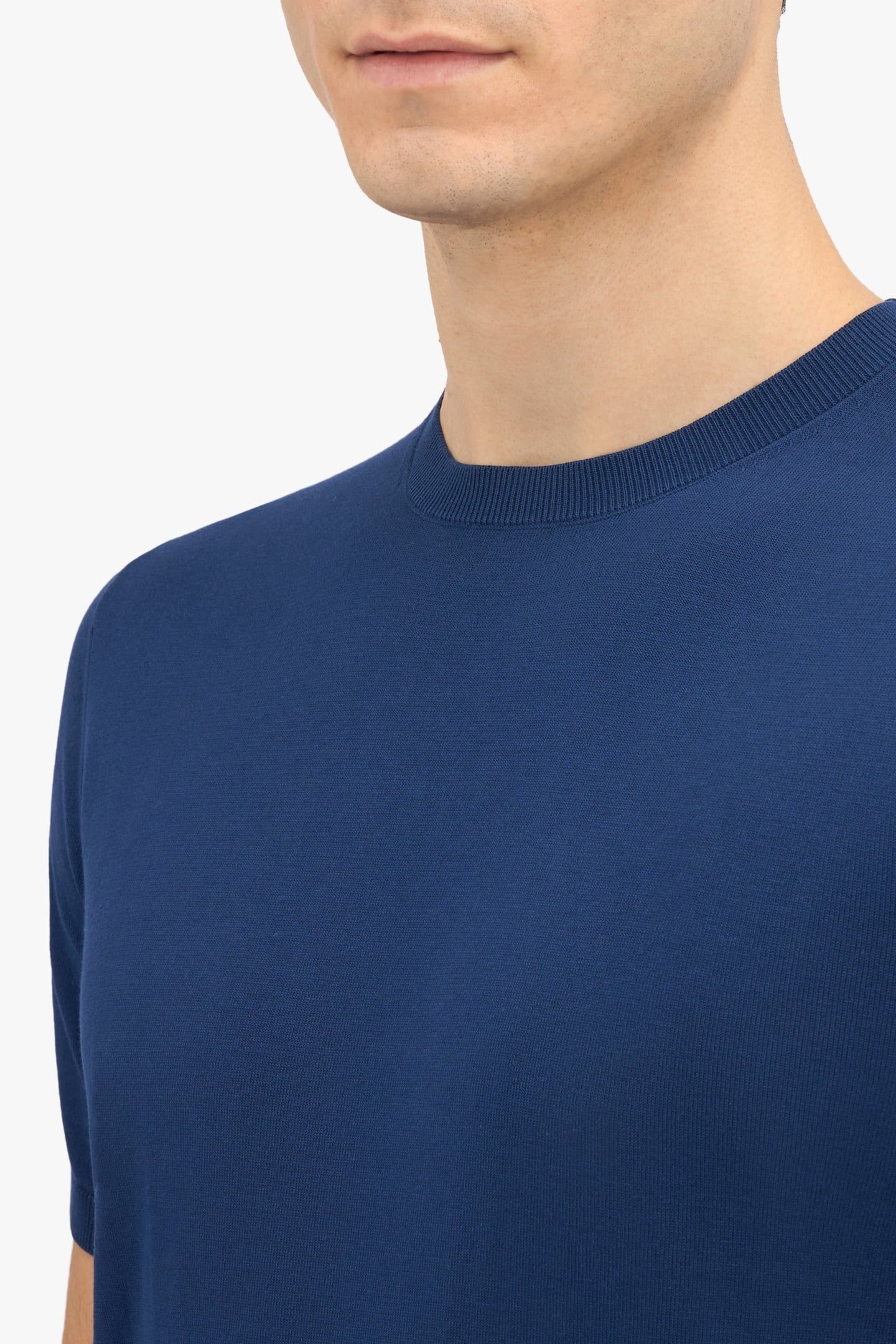 DARK BLUE MAKO COTTON SHORT SLEEVE SWEATER DARK BLUE 6