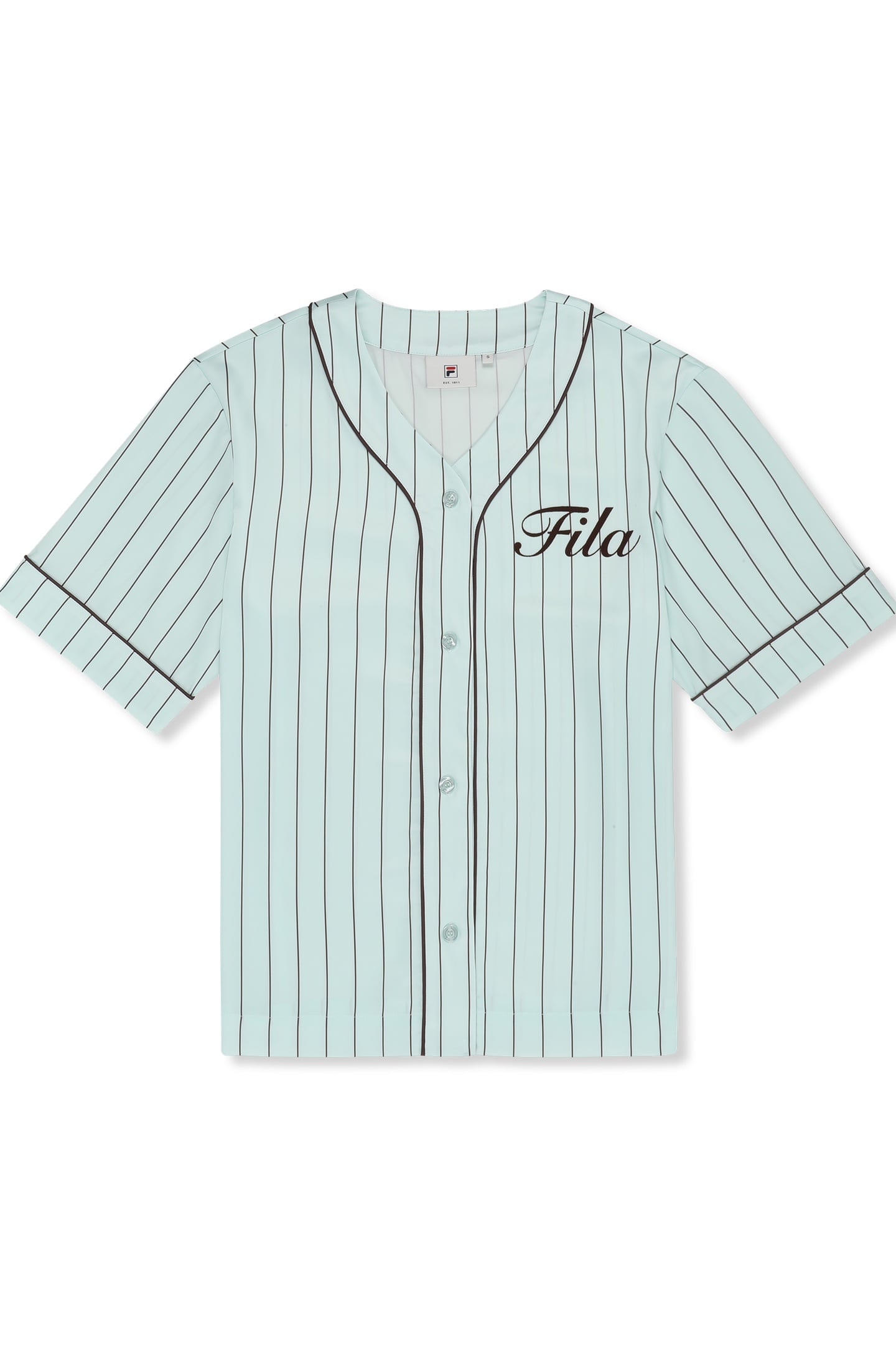 FIESOLE BOXY PINSTRIPED SATIN BASEBALL SHIRT SOOTHING SEA /  4