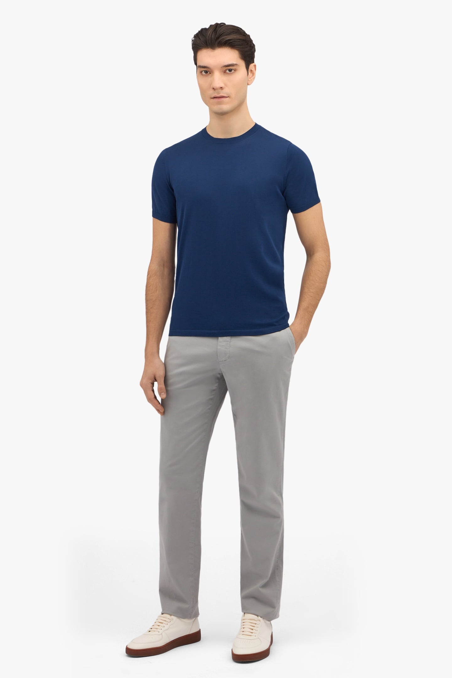 DARK BLUE MAKO COTTON SHORT SLEEVE SWEATER DARK BLUE 2