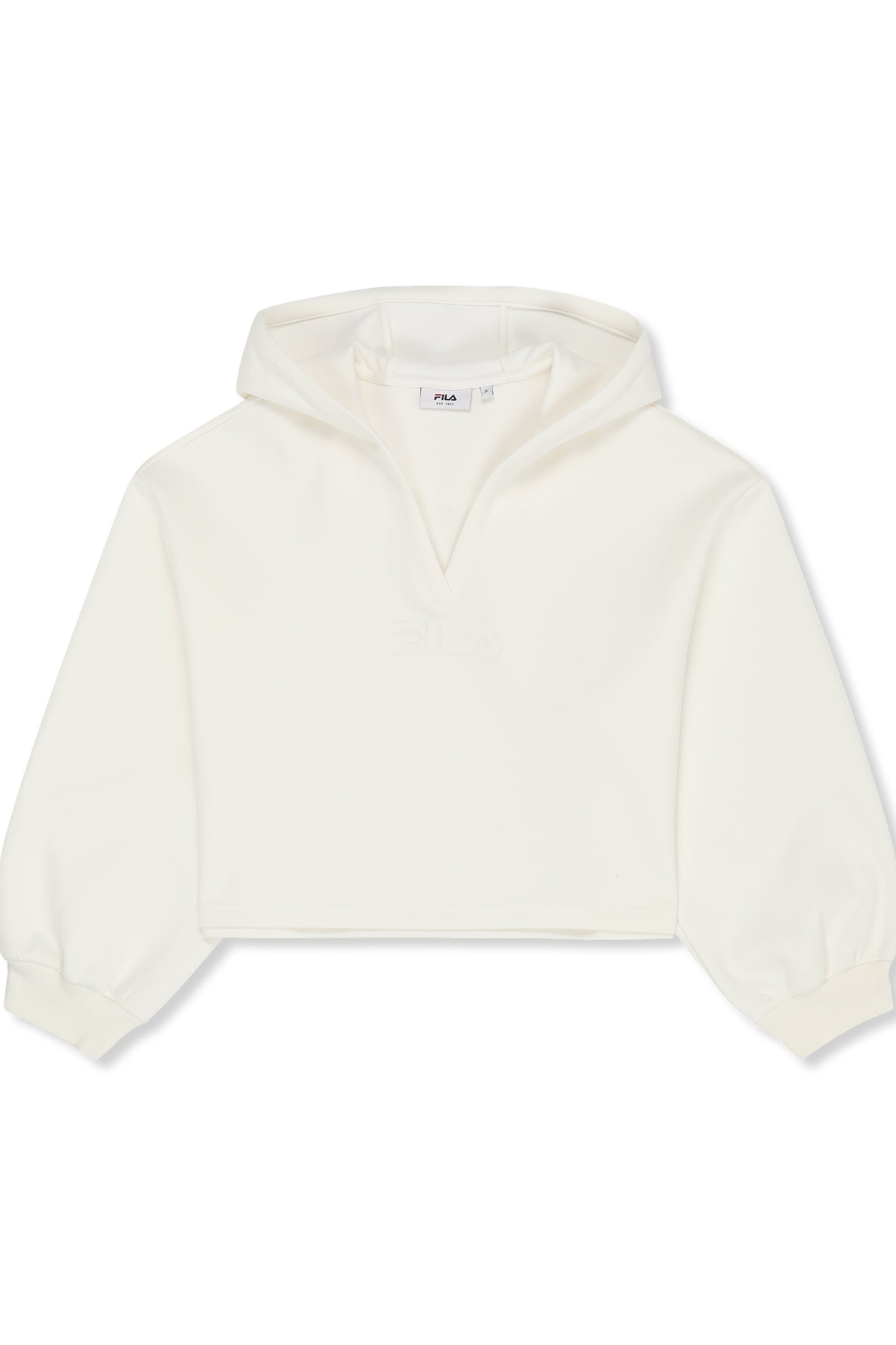 MEZZANA LOOSE CROPPED V-NECK SCUBA HOODIE EGRET 4
