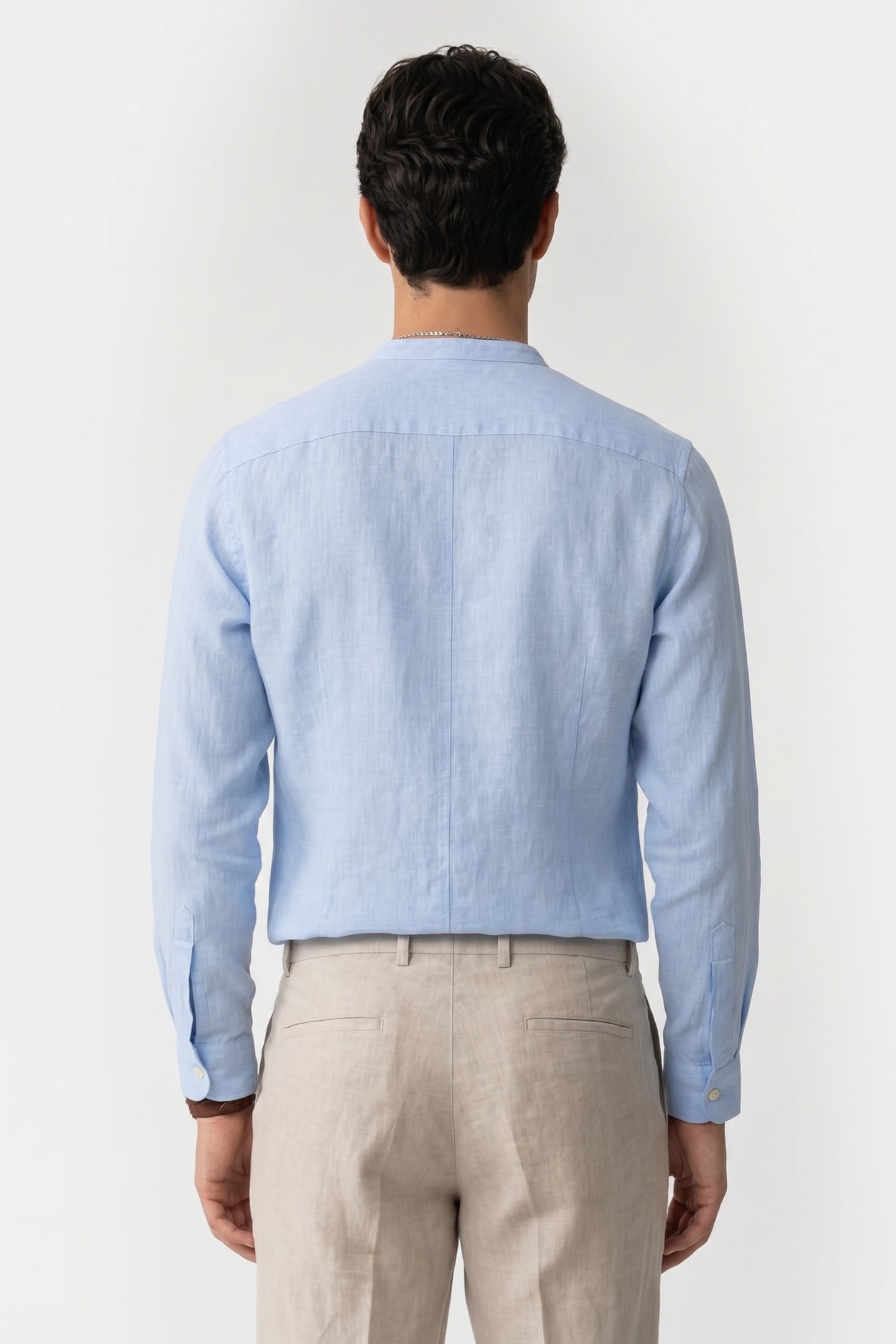 STAND COLLAR SHIRT LINEN LIGHT BLUE 2