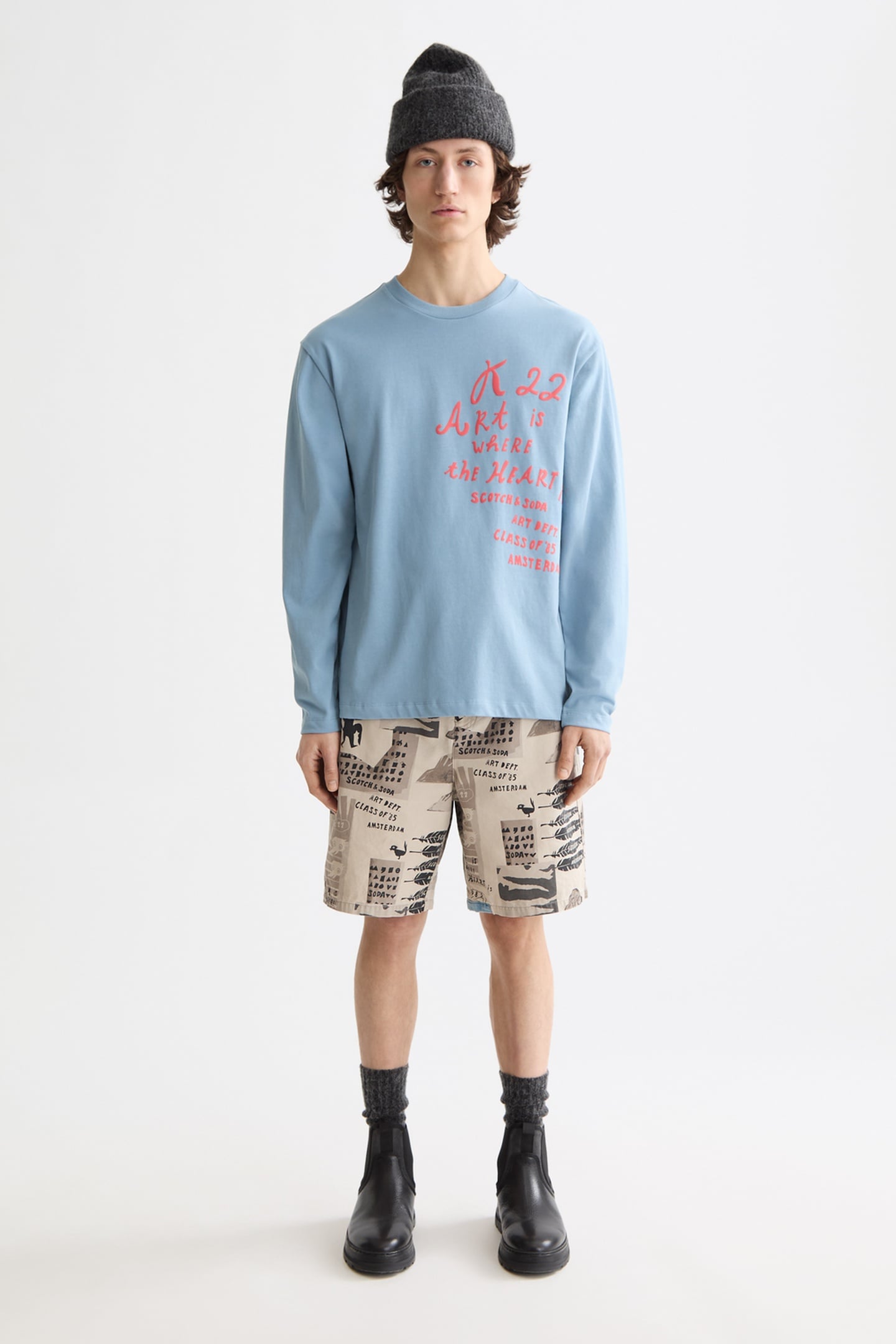 RELAXED-FIT LONG-SLEEVED ARTWORK T-SHIRT FADED DENIM 3