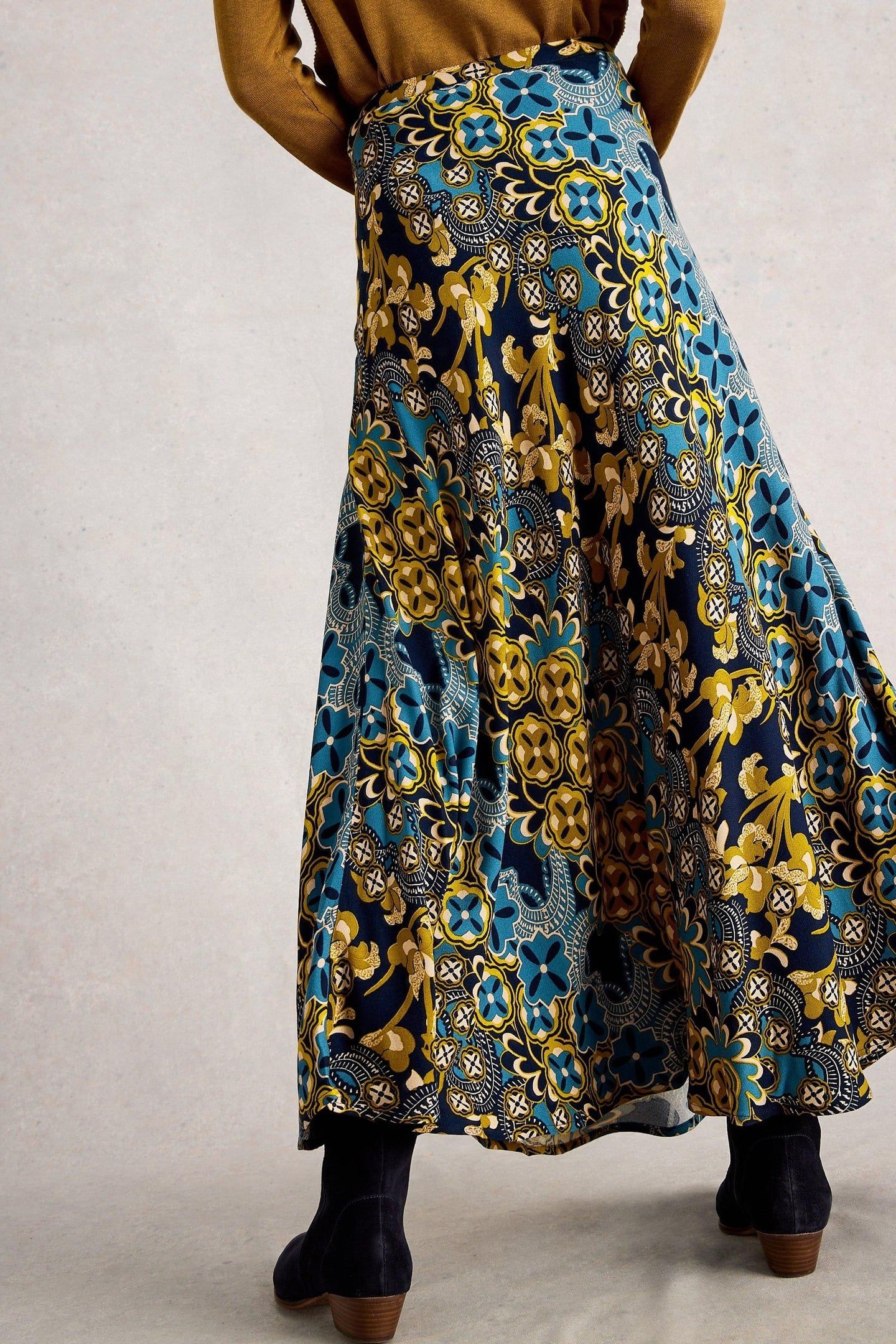 HOPE BIAS CUT MAXI SKIRT NAVY MULTI 3