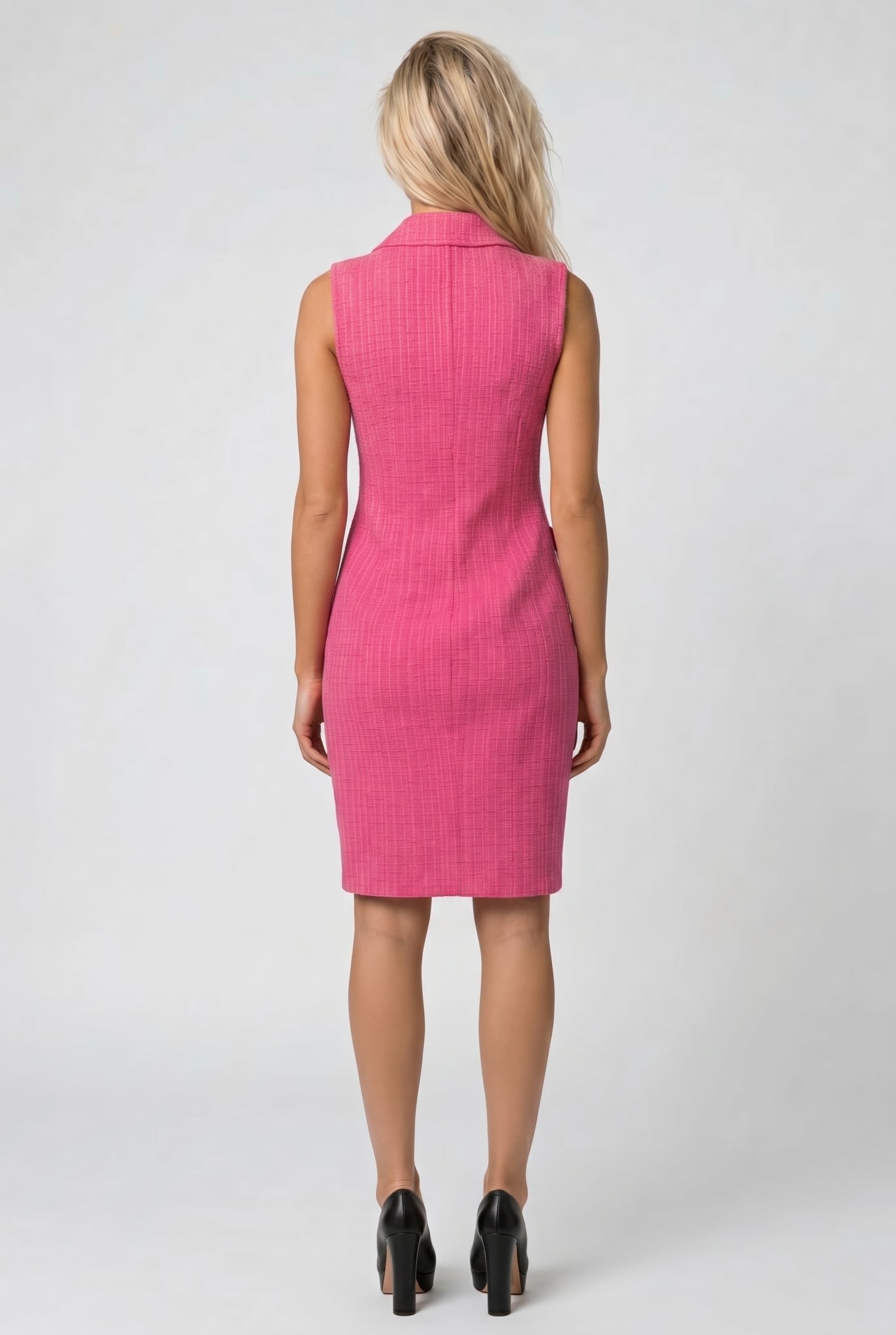 TEDDY BUTTONS TWEED DRESS PINK 2