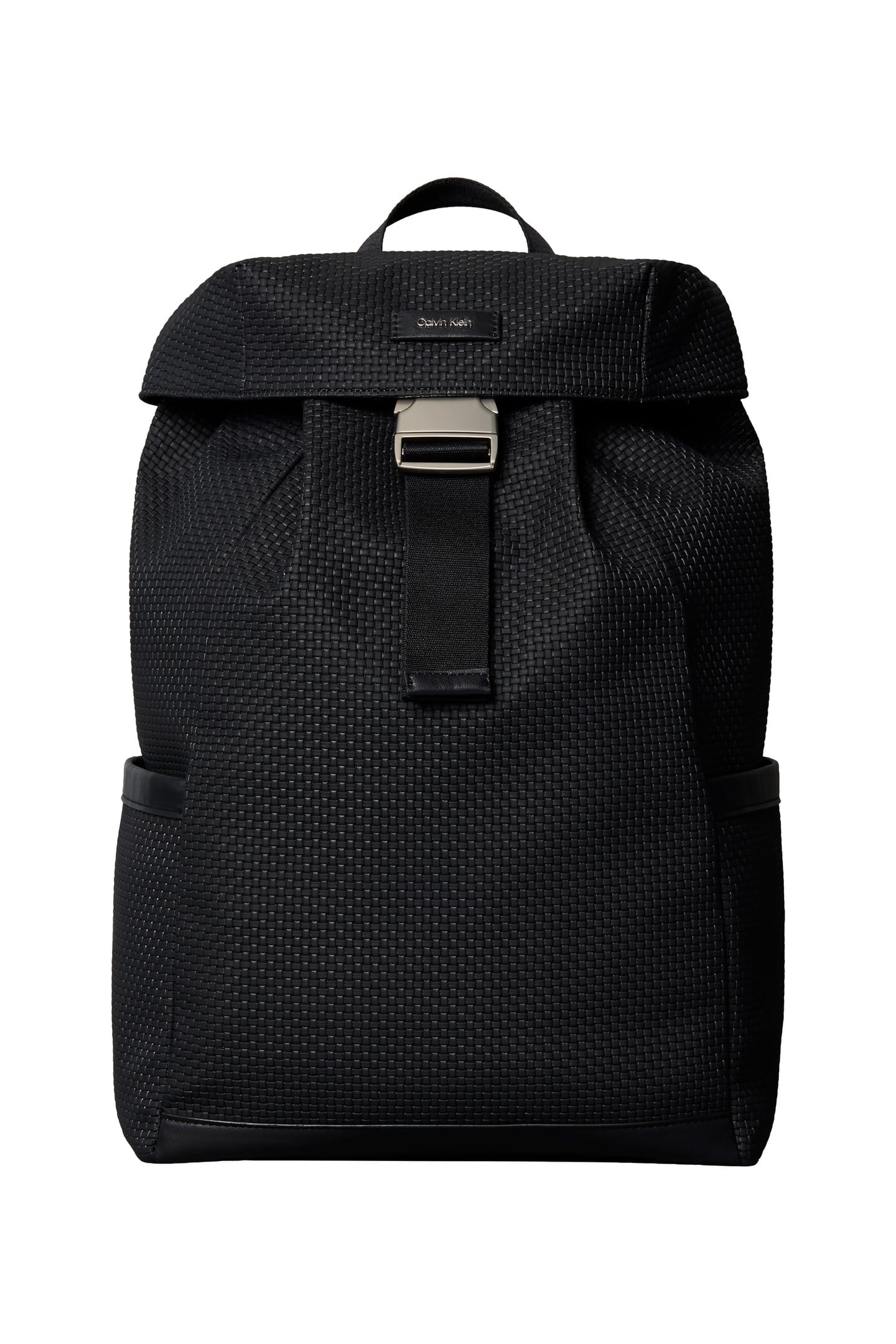 EMBOSSED WOVEN FLAP BACKPACK BLACK 2