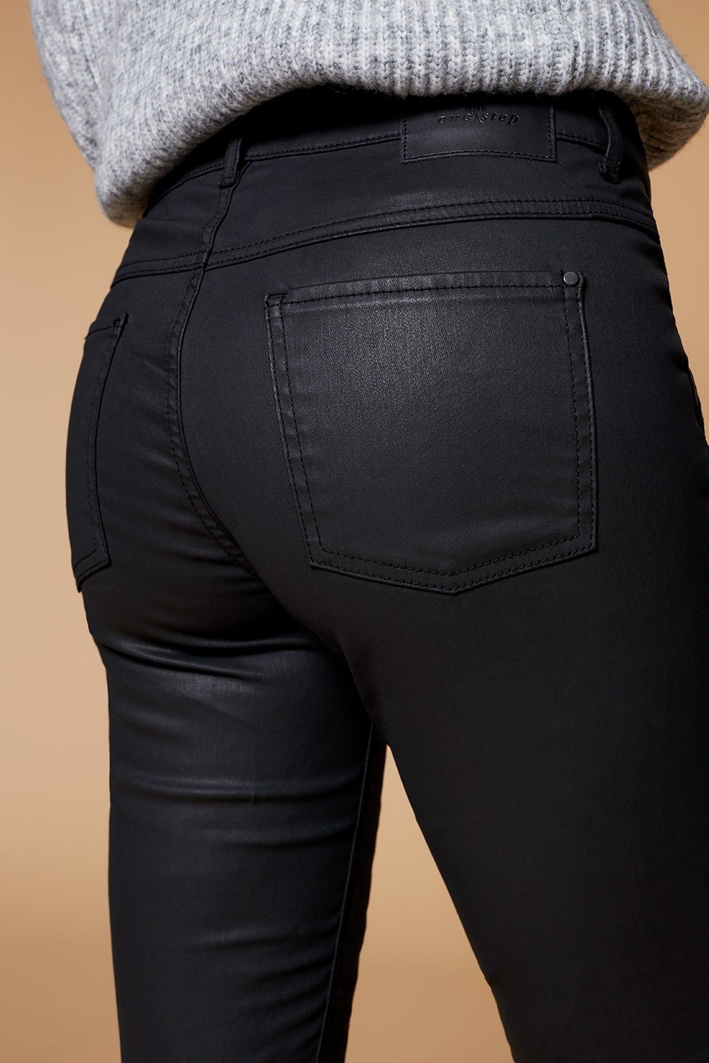 SLIM BLACK 7/8 LENGTH COATED BIKER STYLE JEANS 6