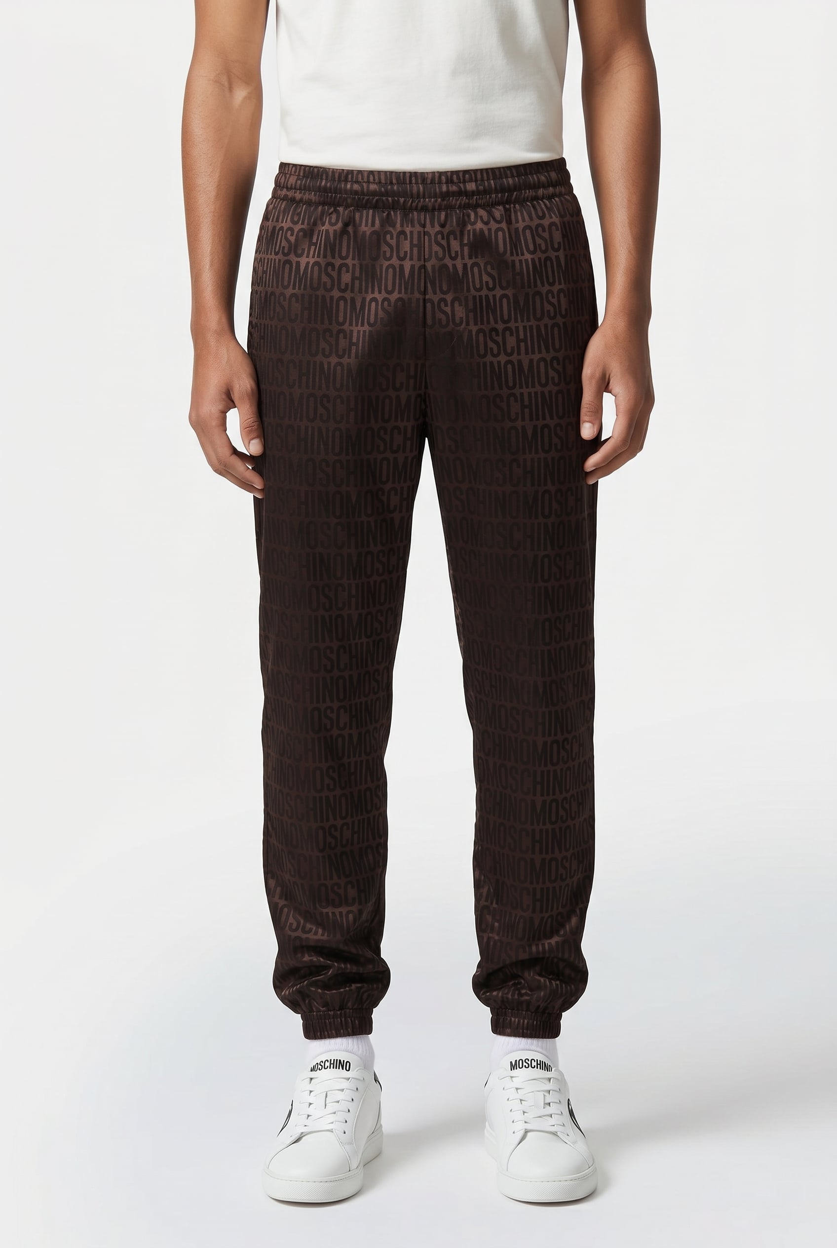 ALLOVER LOGO JACQUARD NYLON JOGGERS BROWN 1