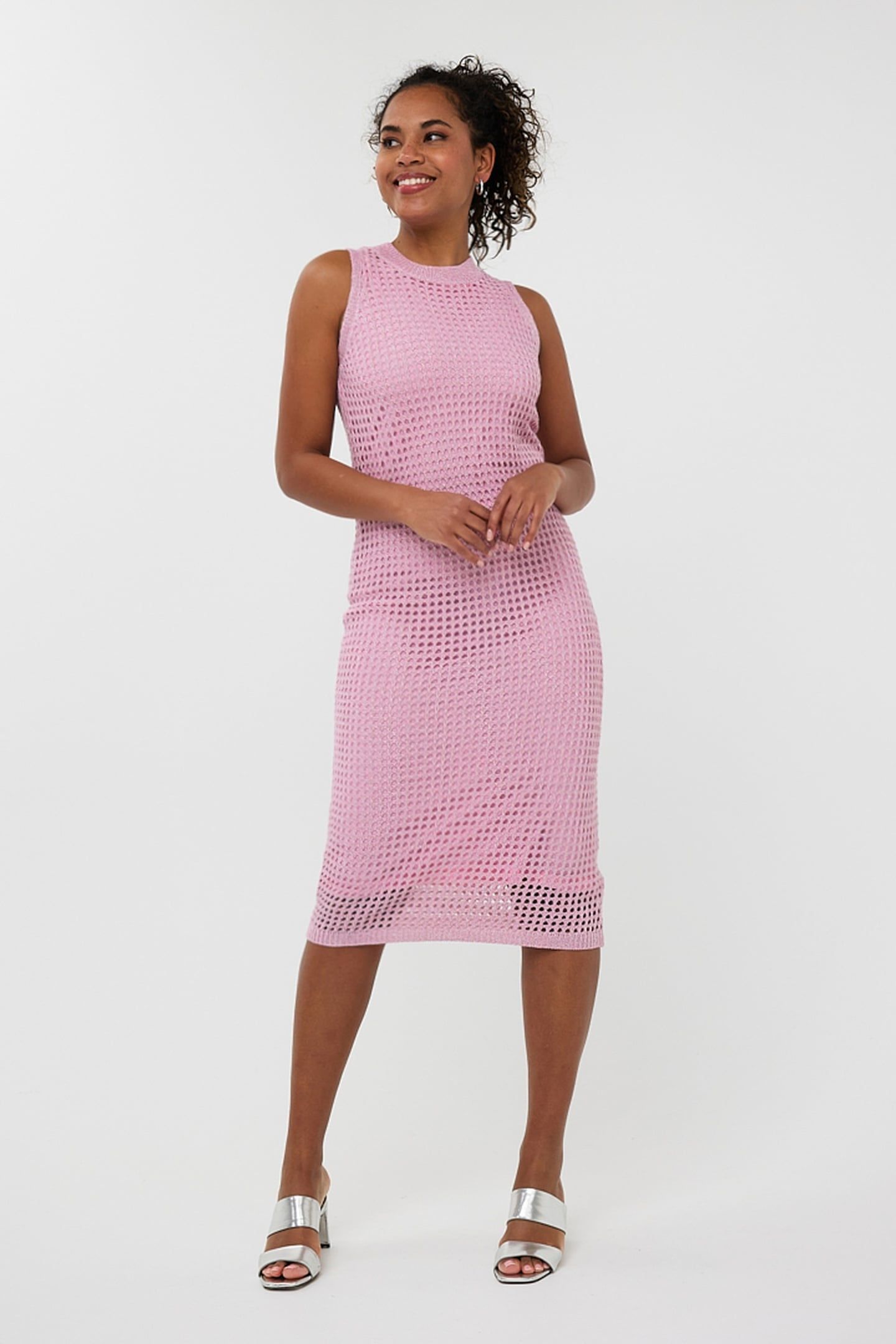 DRESS OPEN KNIT LUREX PASTEL PINK 2