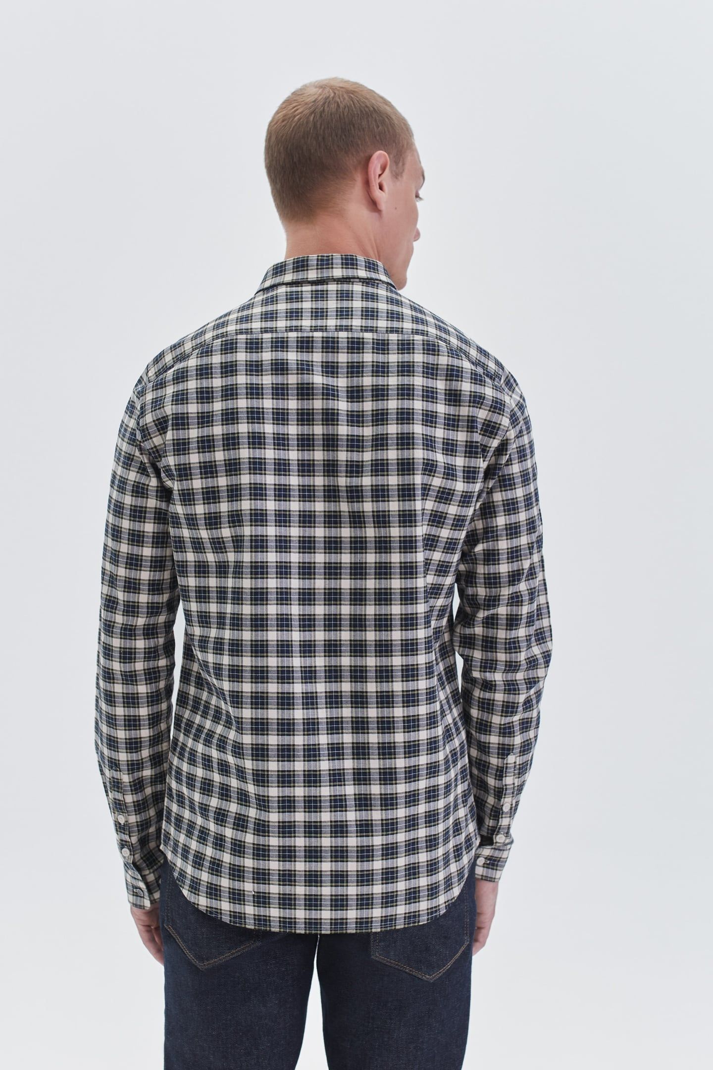 NAVY CHECKED SLIM SHIRT 3