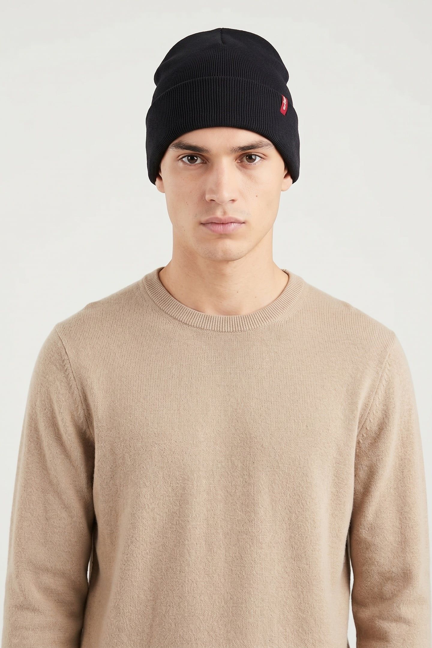 SLOUCHY RED TAB BEANIE 1