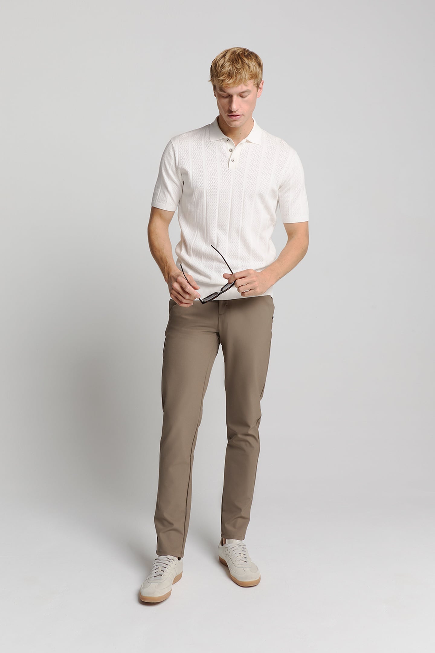PULLOVER SHORT SLEEVE POLO BUTTON SOLID JACQUARD OFFWHITE 1