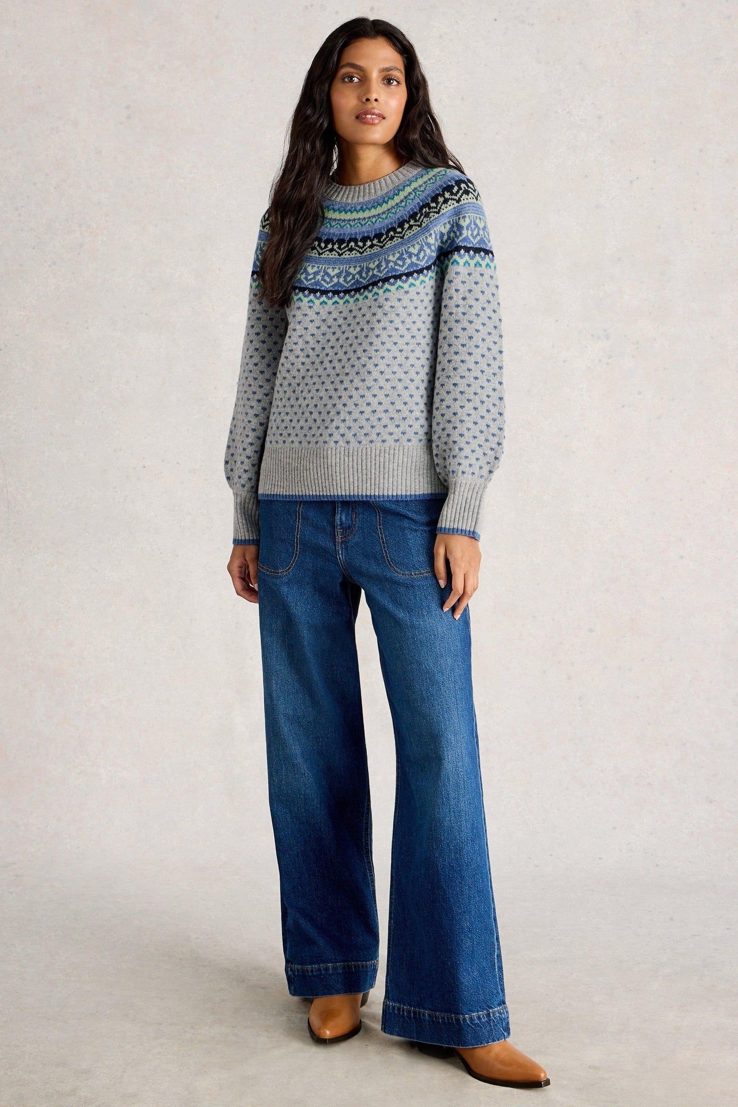 MINI HEART FAIRISLE JUMPER GREY MULTI 1
