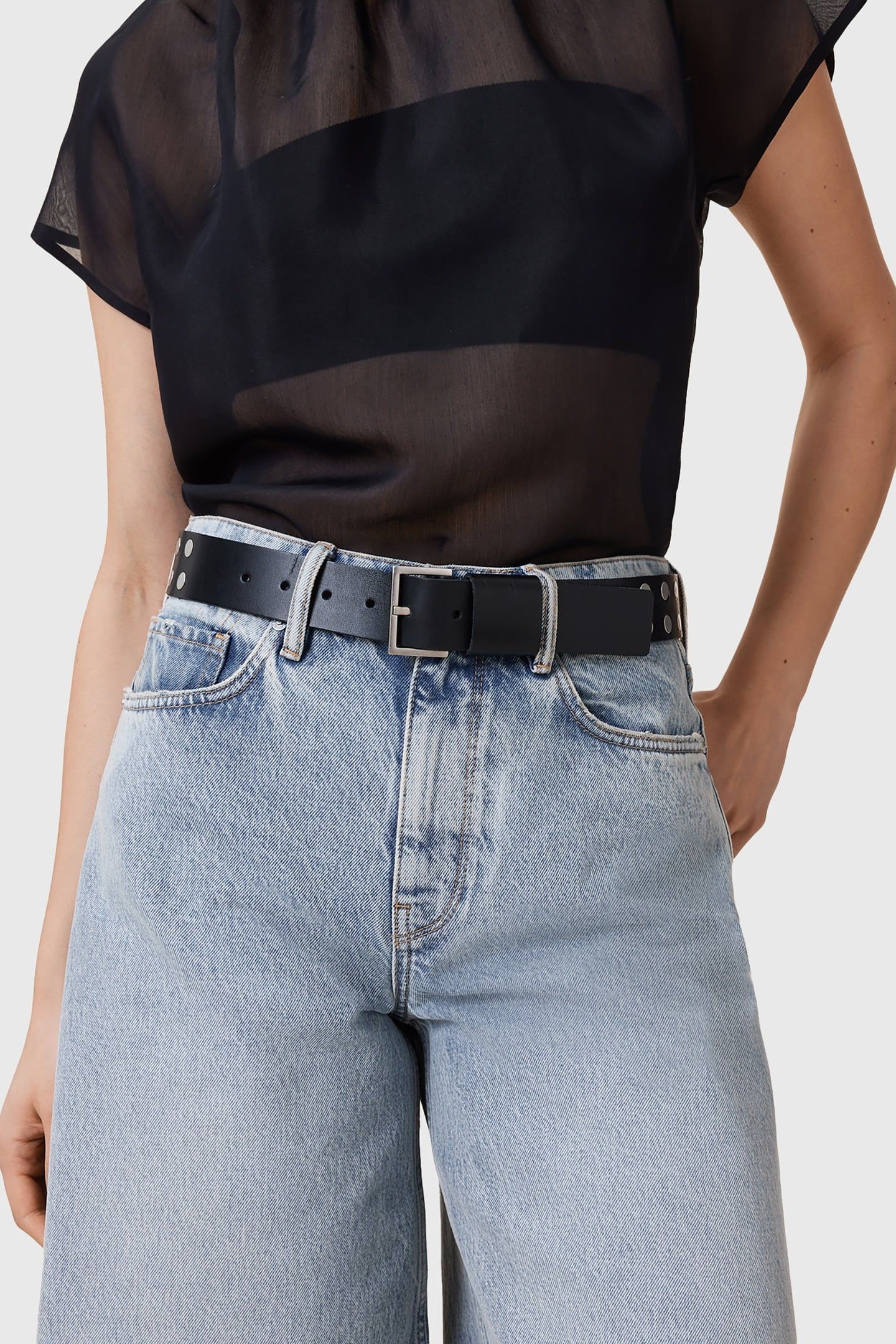 LILLIE STUD BELT BLACK/ANTQ NICKEL 1