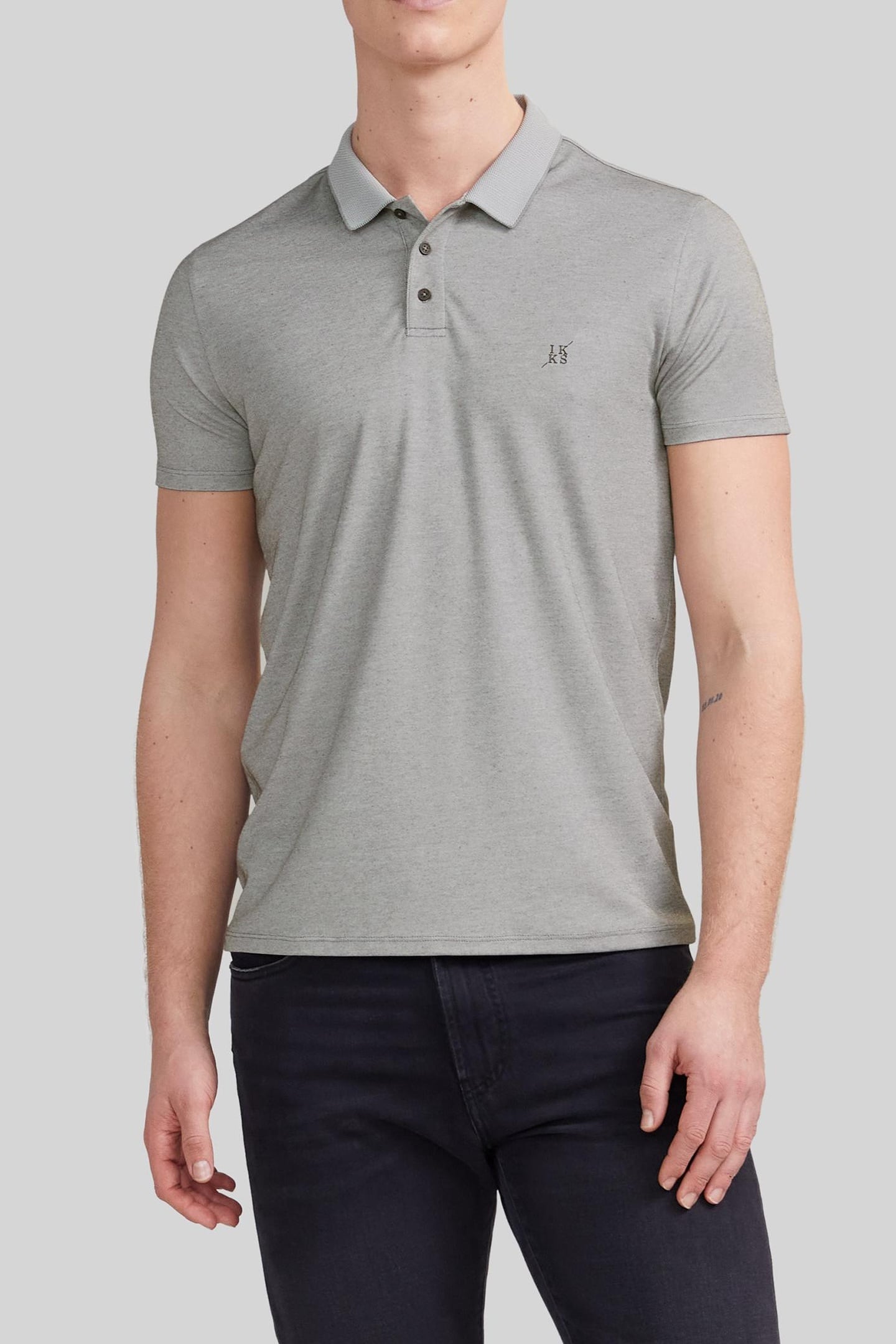 KHAKI MARL POLO SHIRT WITH MIXED-FABRIC COLLAR 1