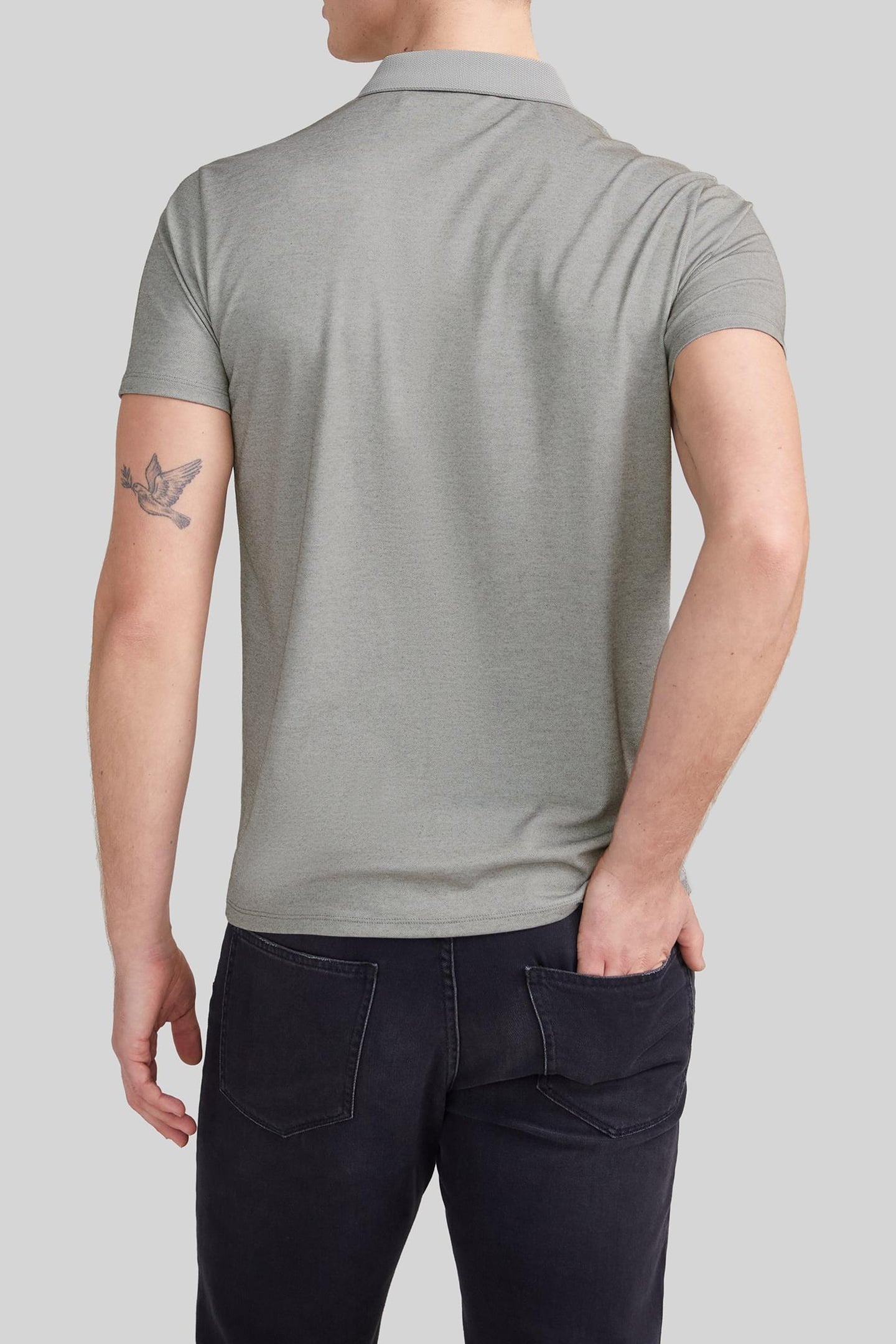 KHAKI MARL POLO SHIRT WITH MIXED-FABRIC COLLAR 3