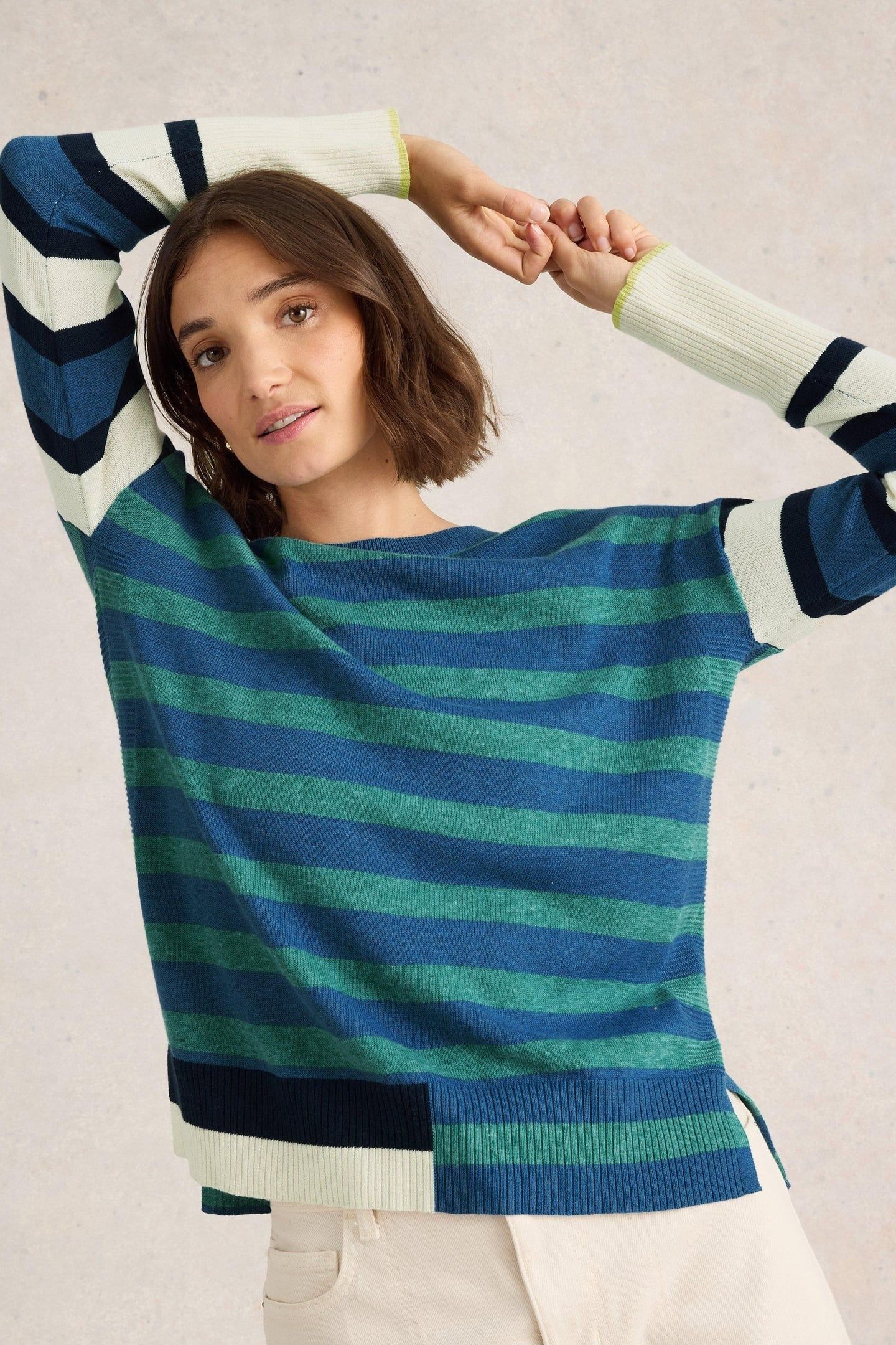 OLIVE STRIPE JUMPER BLUE MULTI 2