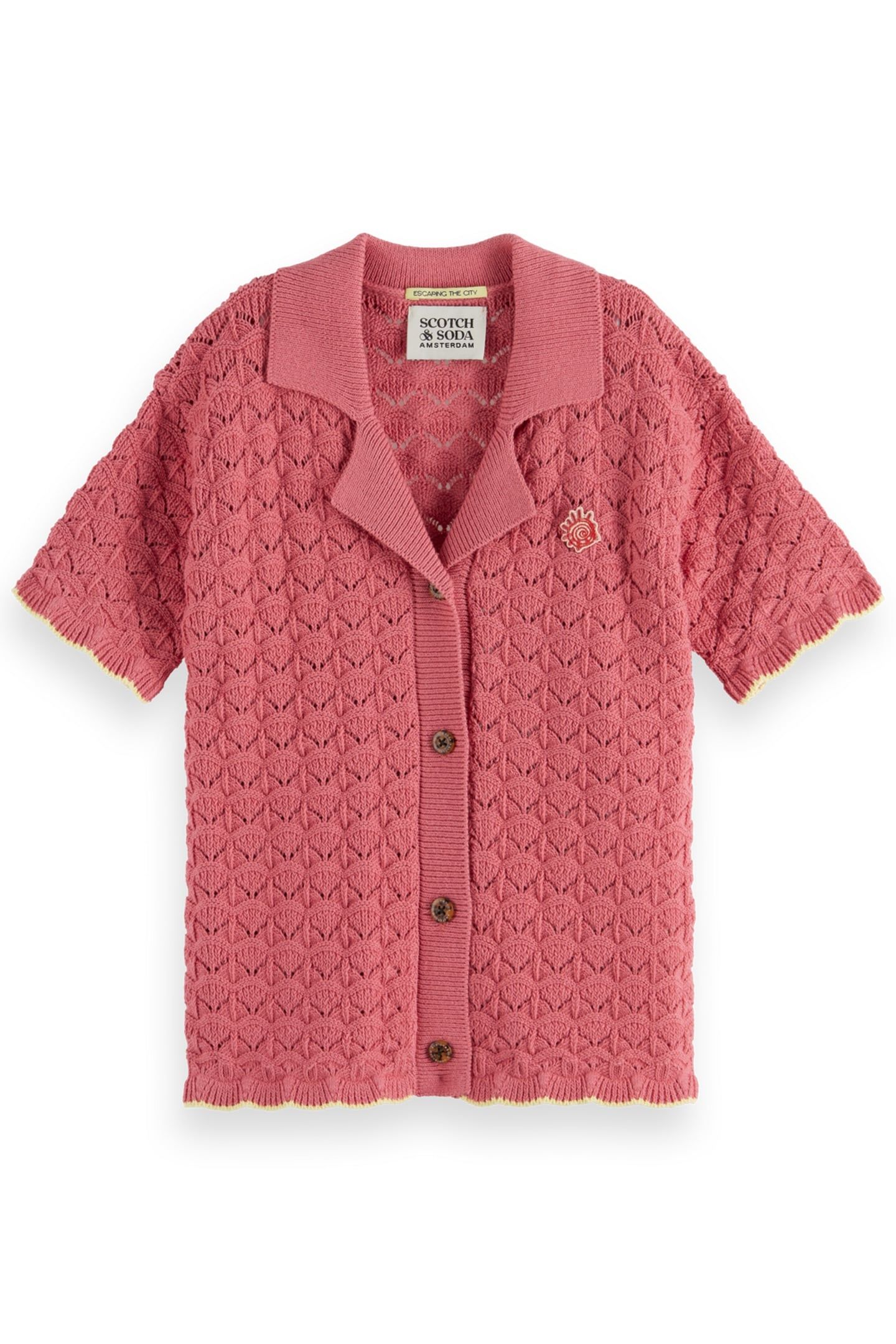 GIRL SCALLOPED KNITTED SHORT-SLEEVED SHIRT ROSE PINK 1