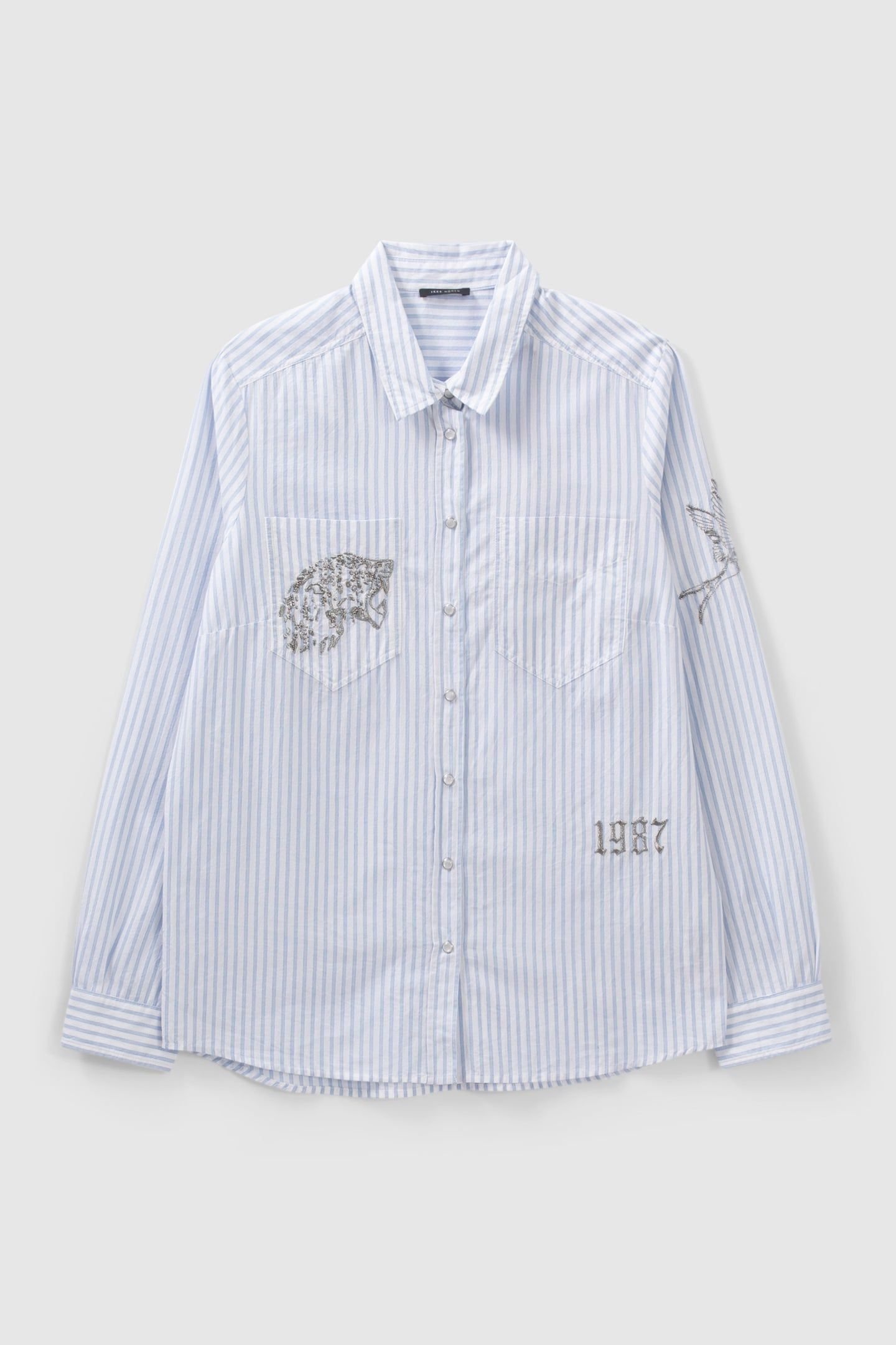 BLUE METALLIC STRIPED SHIRT WITH EMBROIDERY 4