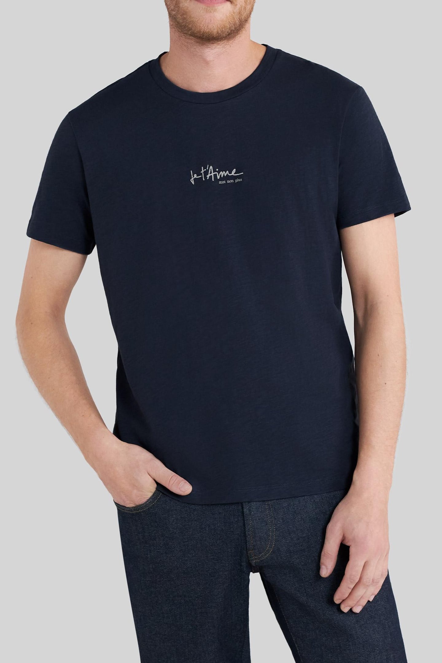 NAVY ORGANIC COTTON T-SHIRT WITH PRINT SLOGAN 1