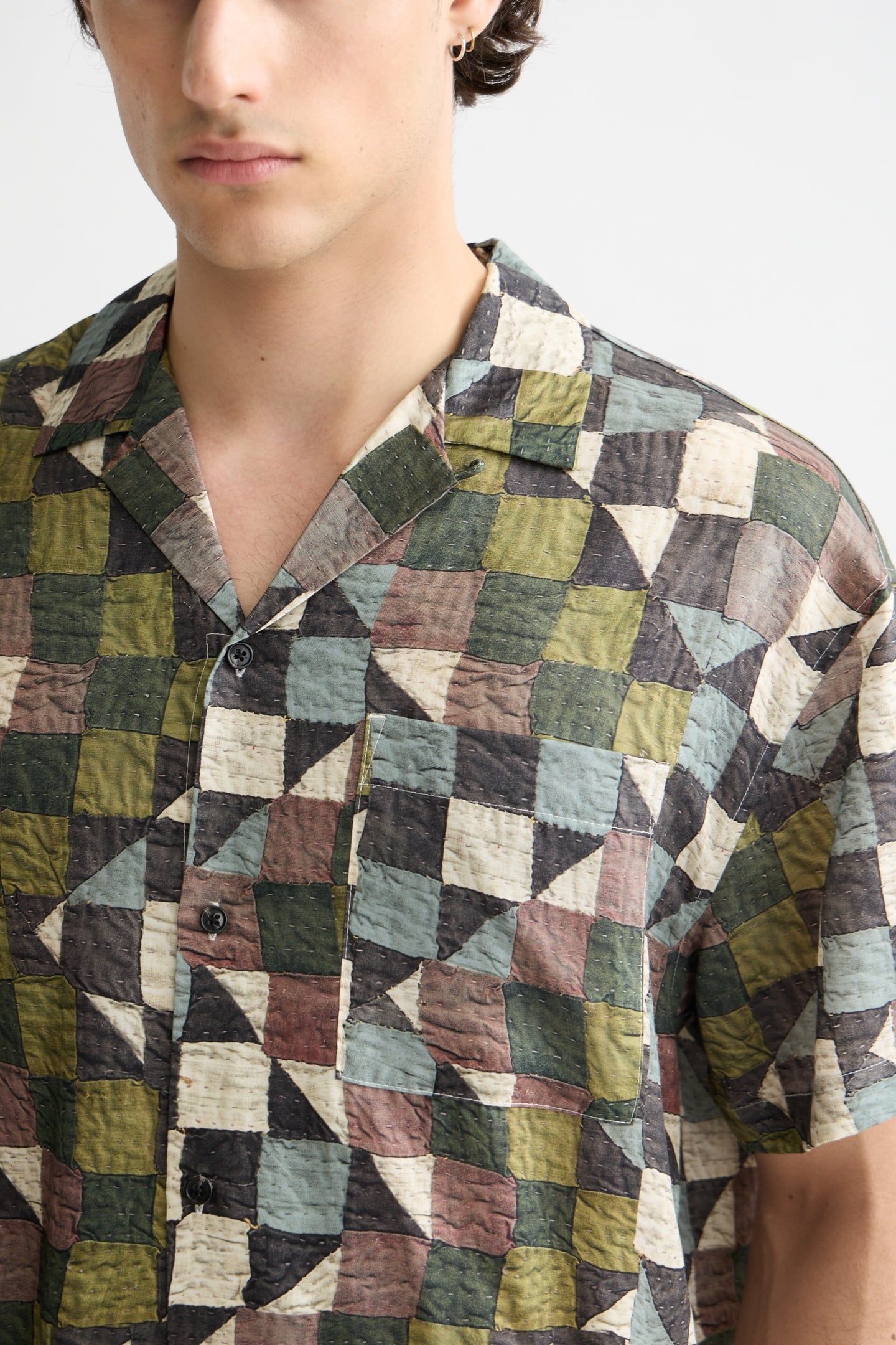 PRINTED SHORT-SLEEVED TENCEL SHIRT ZIG ZAG PATCHWORK MULTI 6