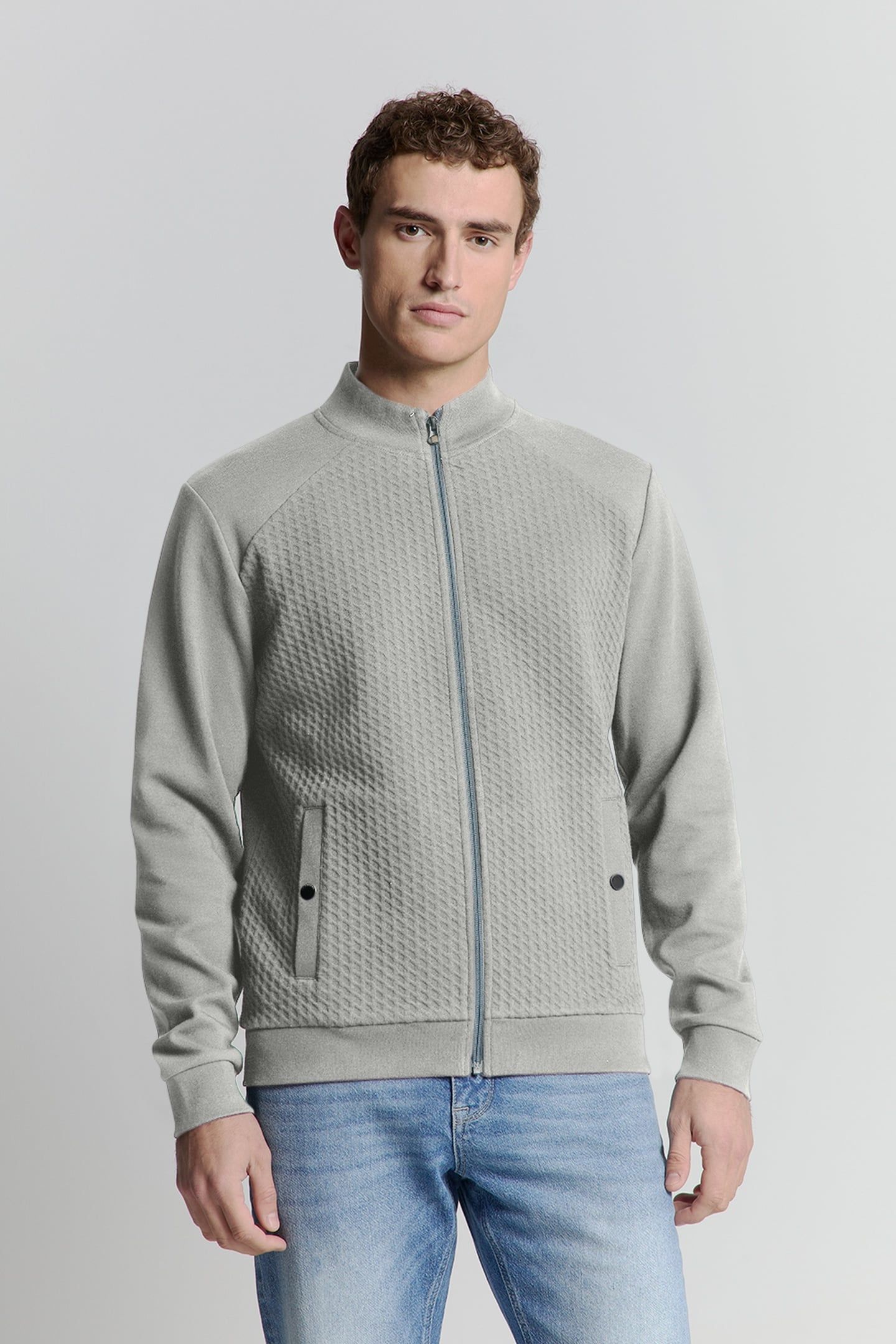 SWEATER FULL ZIPPER JACQUARD MIX GREY MELANGE 3