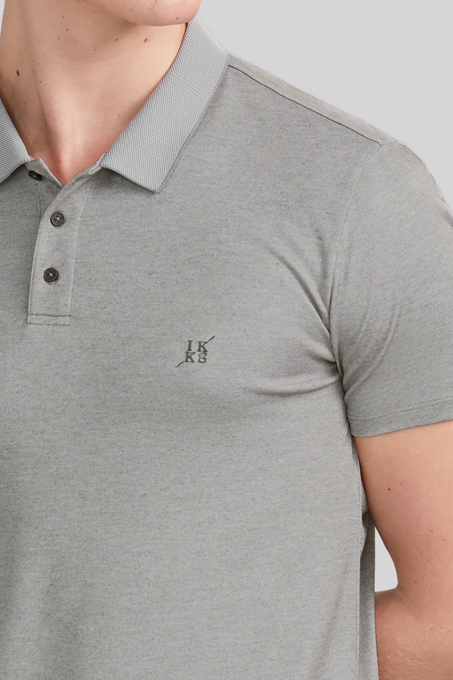 KHAKI MARL POLO SHIRT WITH MIXED-FABRIC COLLAR 6